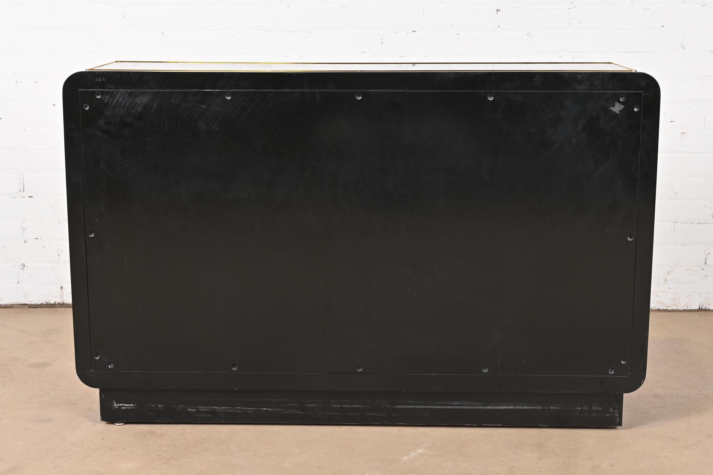 Mastercraft Hollywood Regency Black Lacquer and Brass Bar Cabinet, 1970s 5