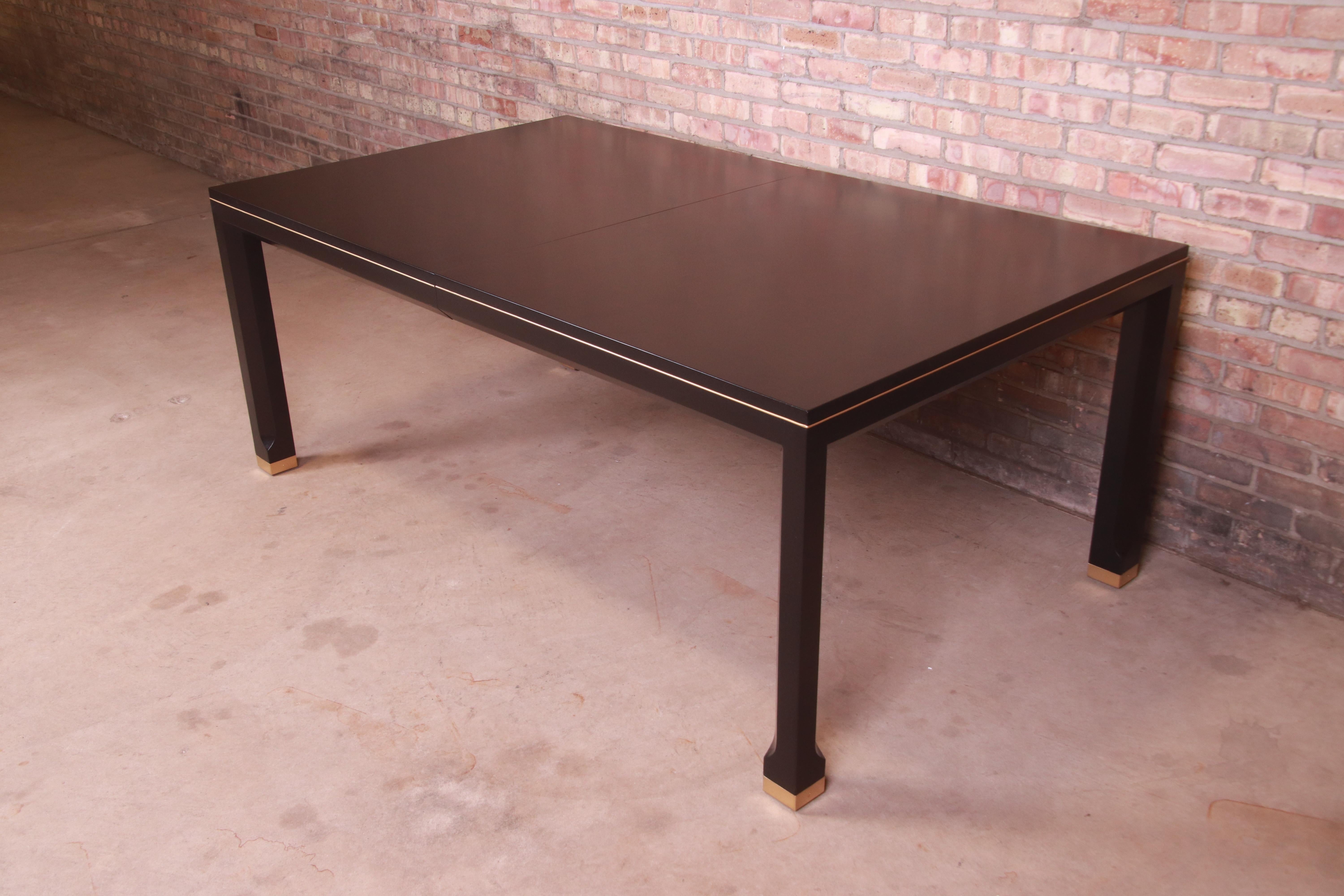 Mastercraft Hollywood Regency Black Lacquer and Brass Dining Table, Refinished 4