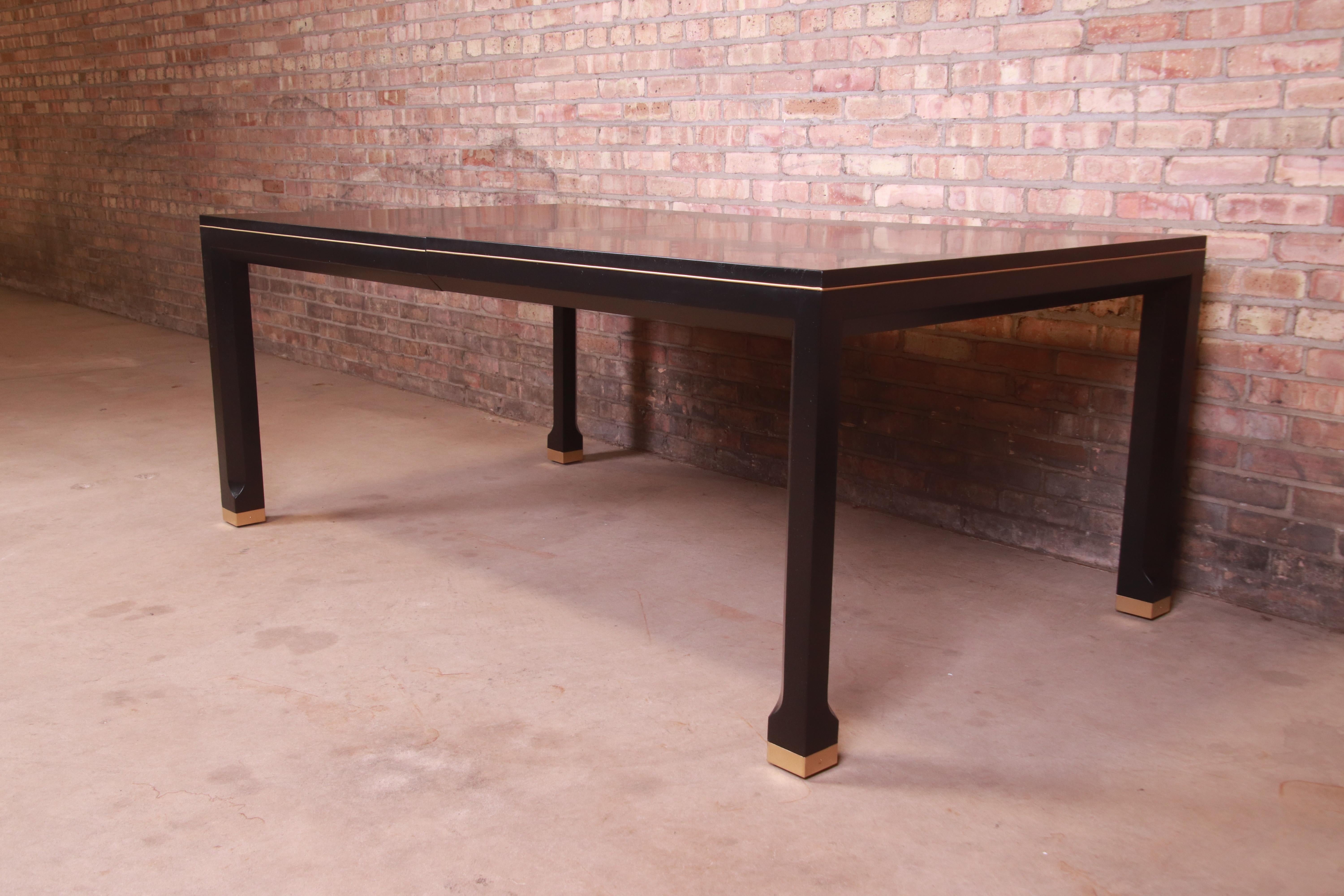 Mastercraft Hollywood Regency Black Lacquer and Brass Dining Table, Refinished 5