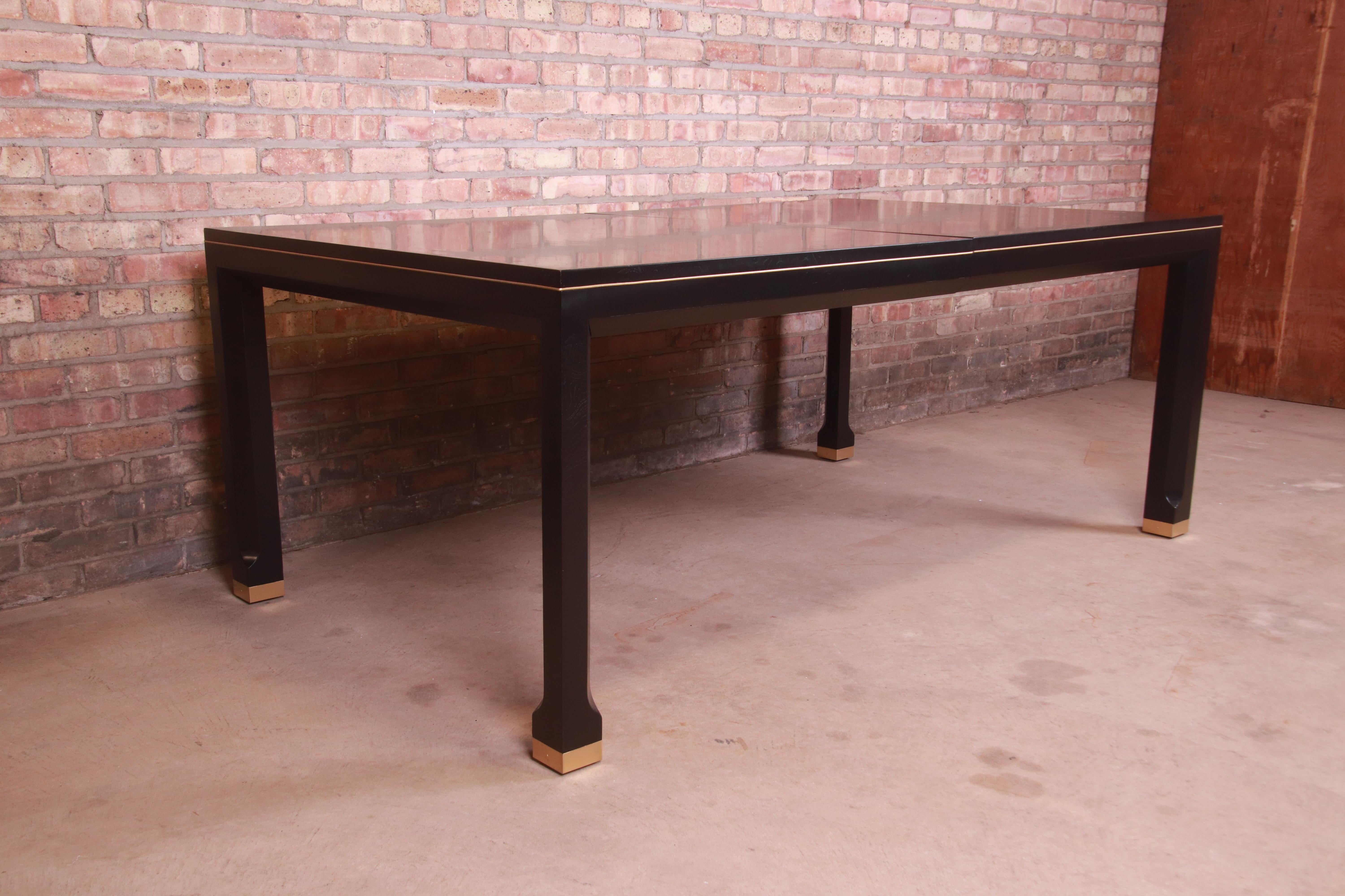 Mastercraft Hollywood Regency Black Lacquer and Brass Dining Table, Refinished 6