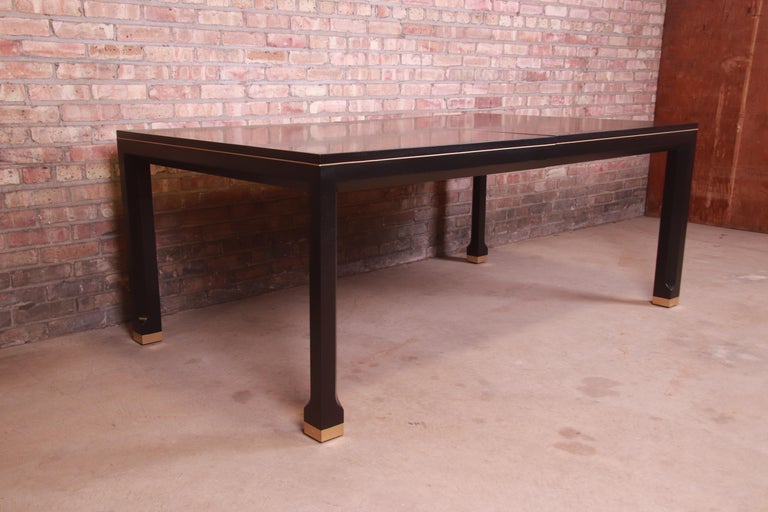 Mastercraft Hollywood Regency Black Lacquer and Brass Dining Table, Refinished For Sale 6