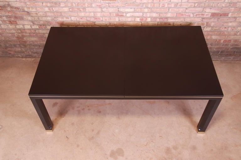 Mastercraft Hollywood Regency Black Lacquer and Brass Dining Table, Refinished For Sale 7