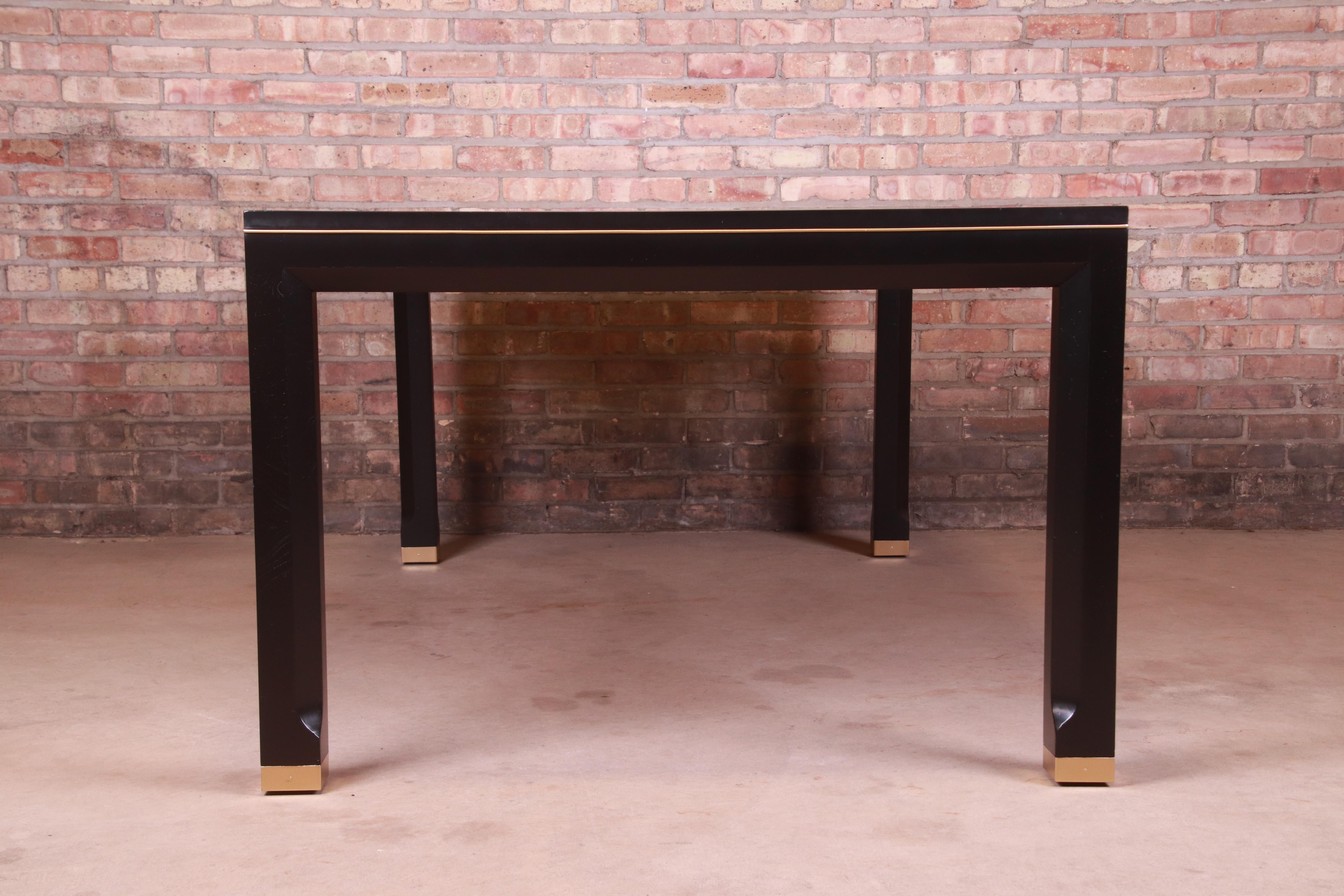 Mastercraft Hollywood Regency Black Lacquer and Brass Dining Table, Refinished 8