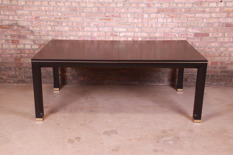 Mastercraft Hollywood Regency Black Lacquer and Brass Dining Table, Refinished For Sale 2