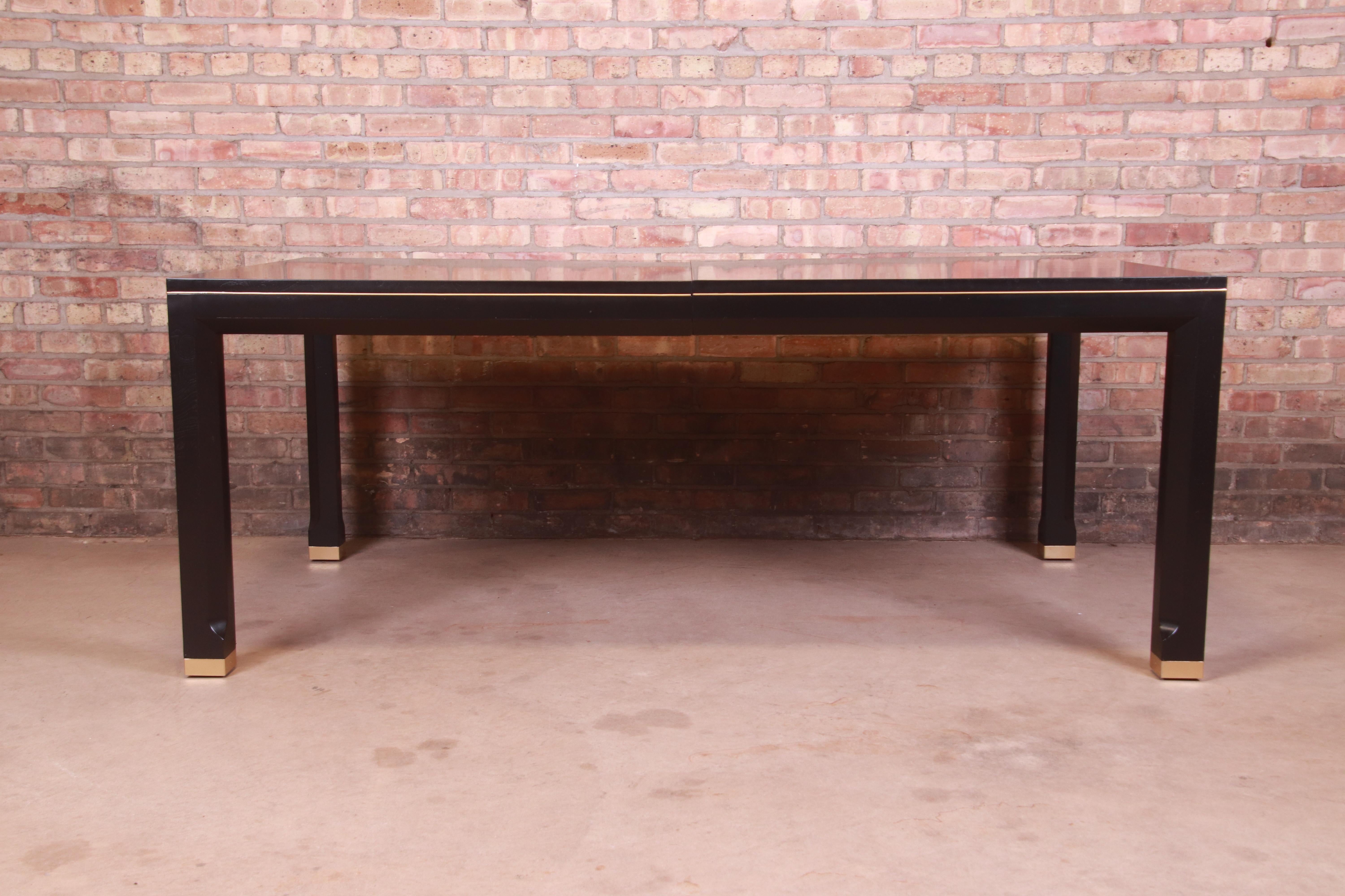 Mastercraft Hollywood Regency Black Lacquer and Brass Dining Table, Refinished 3