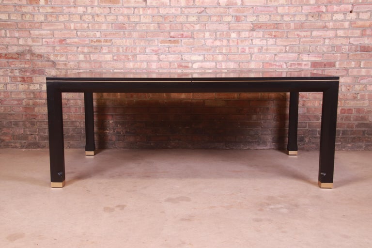 Mastercraft Hollywood Regency Black Lacquer and Brass Dining Table, Refinished For Sale 3