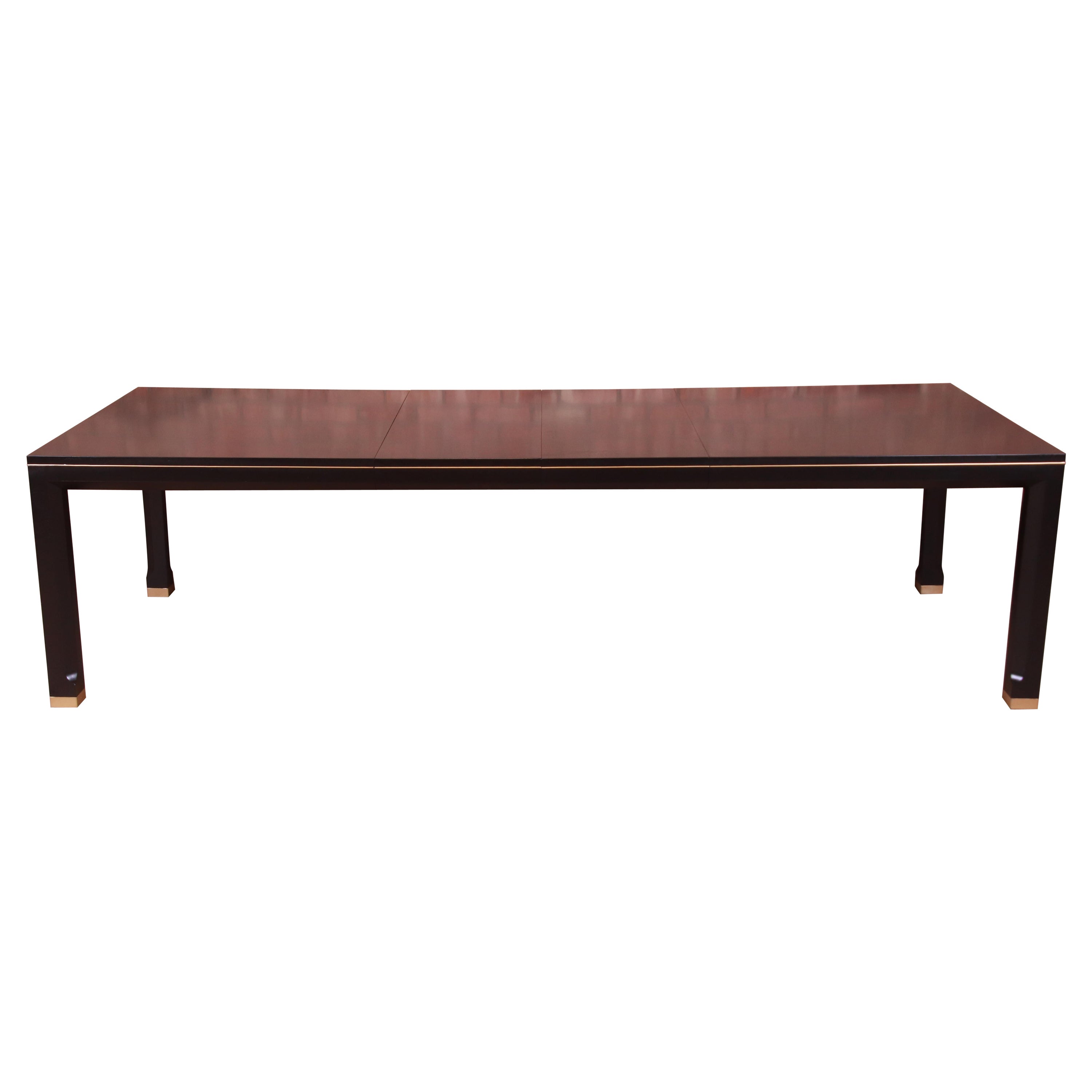 Mastercraft Hollywood Regency Black Lacquer and Brass Dining Table, Refinished