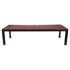 Mastercraft Hollywood Regency Black Lacquer and Brass Dining Table, Refinished