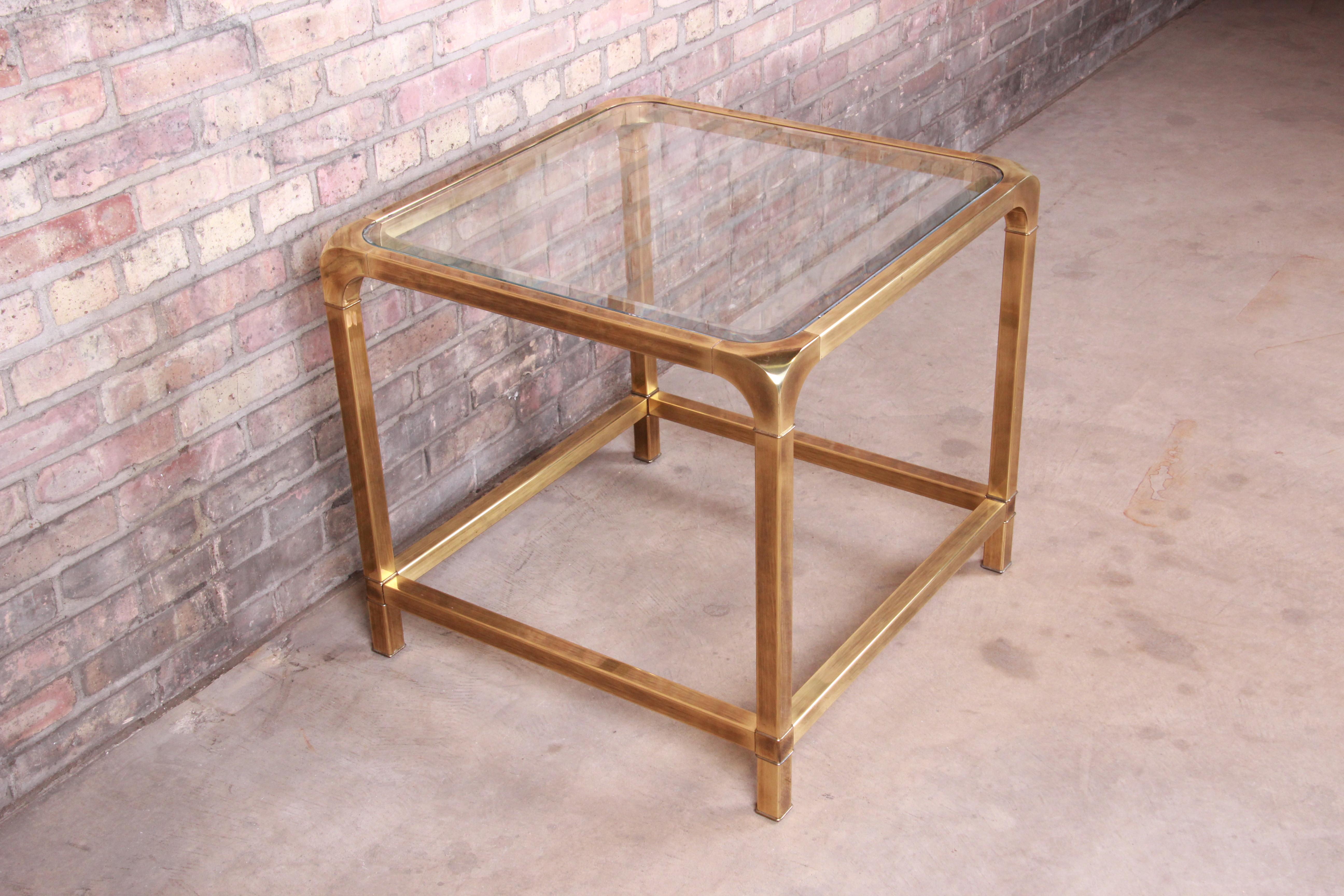 Late 20th Century Mastercraft Hollywood Regency Brass and Glass Side Table