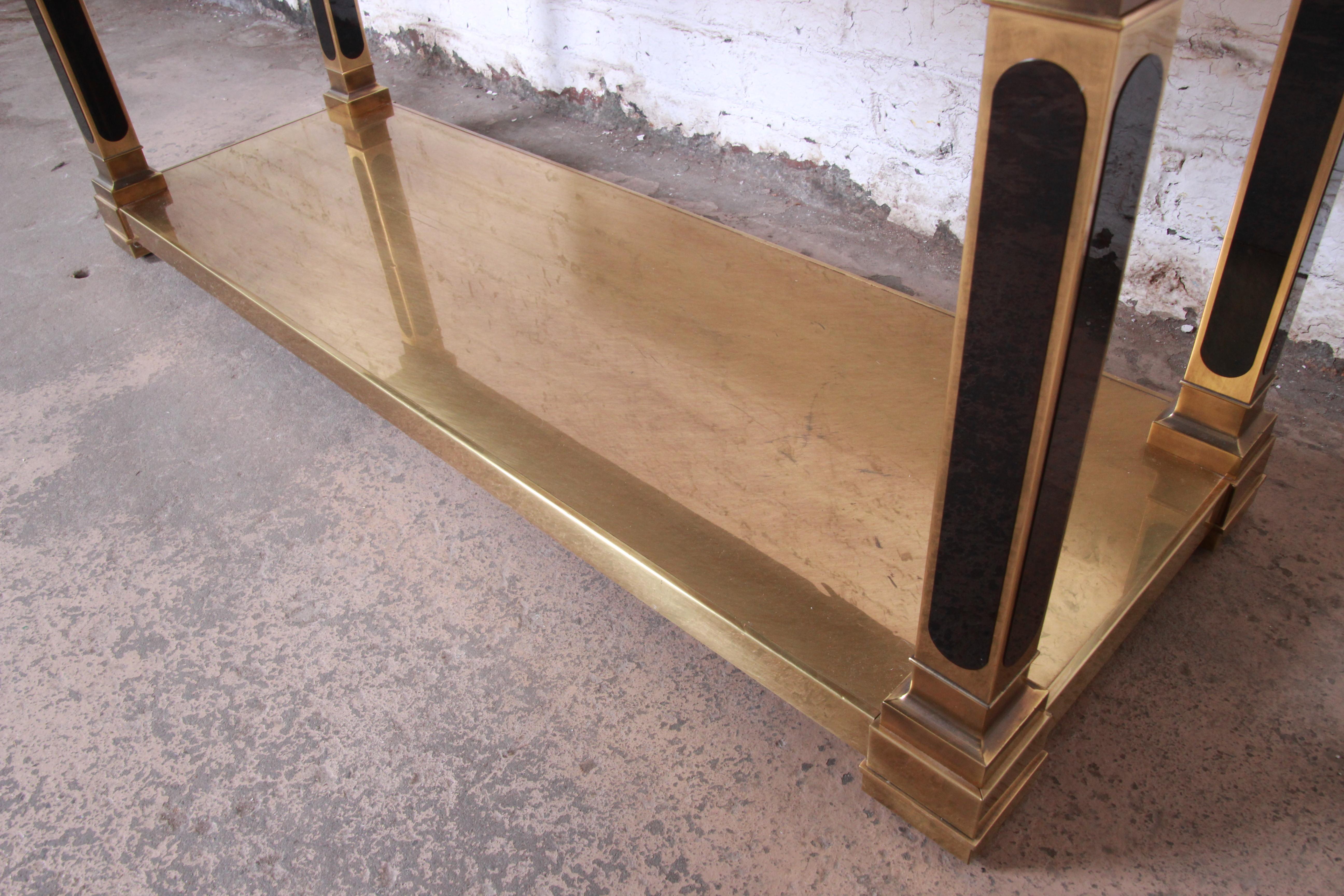 Mastercraft Hollywood Regency Brass and Marble Console or Sofa Table 2