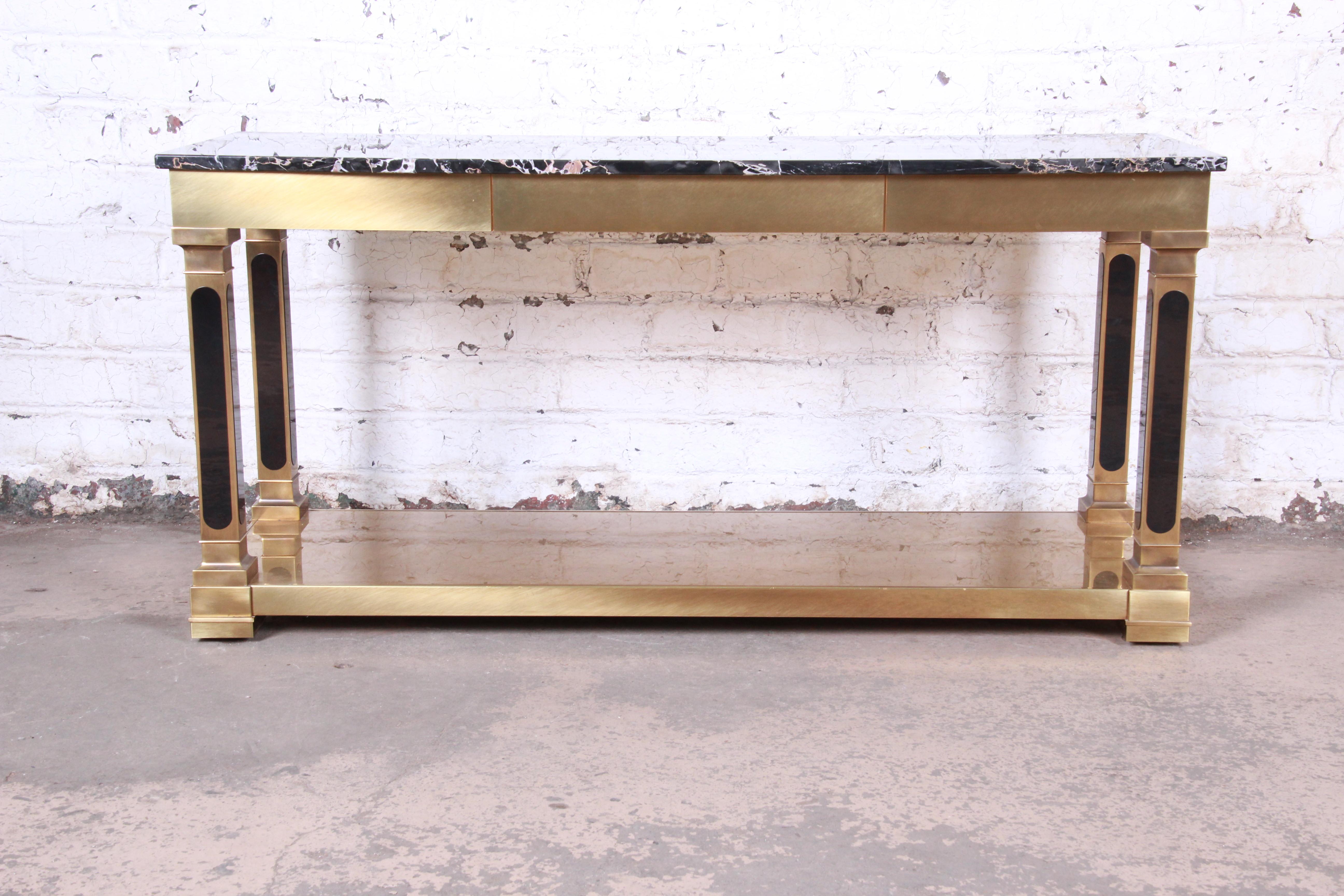 Mastercraft Hollywood Regency Brass and Marble Console or Sofa Table 4