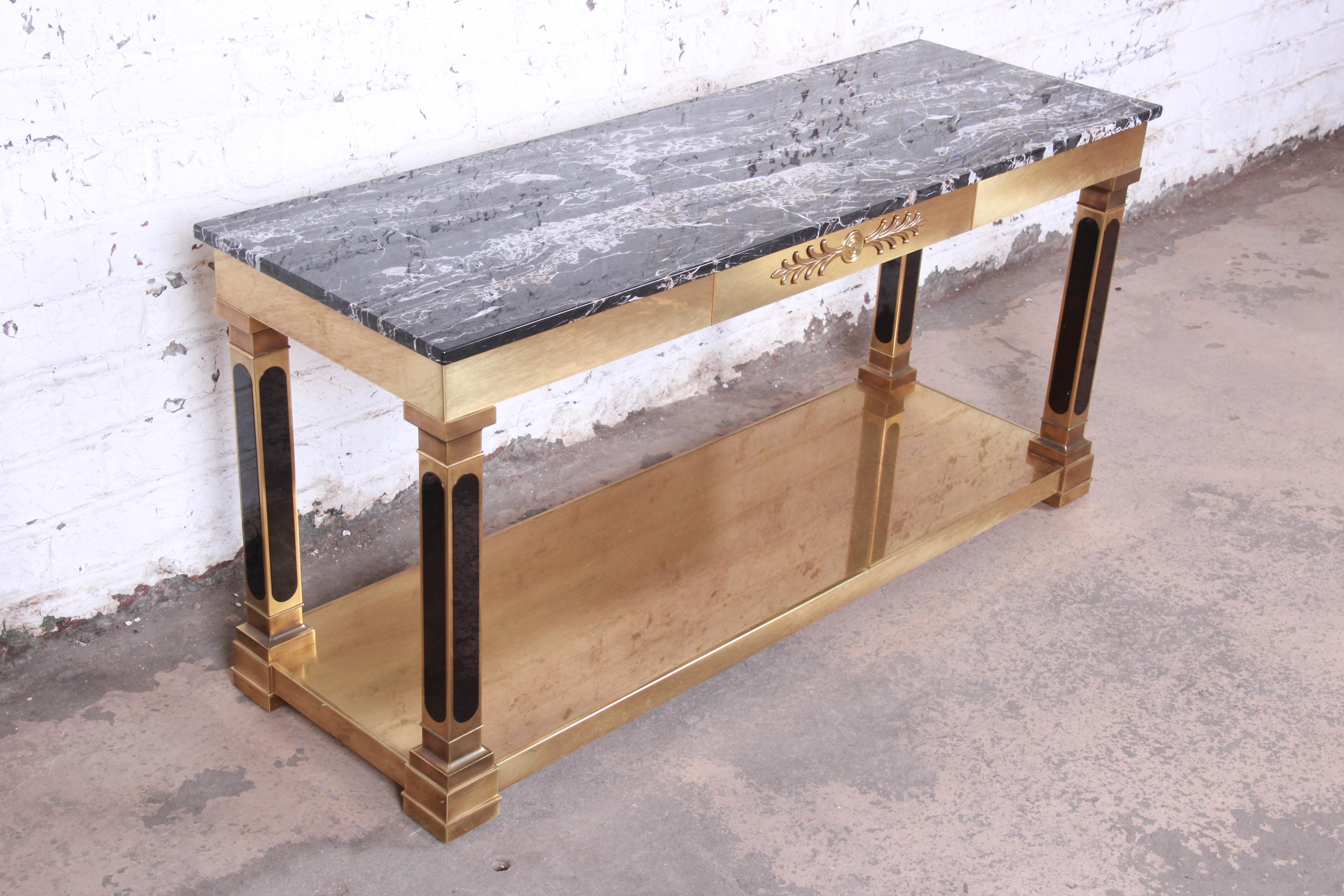 American Mastercraft Hollywood Regency Brass and Marble Console or Sofa Table