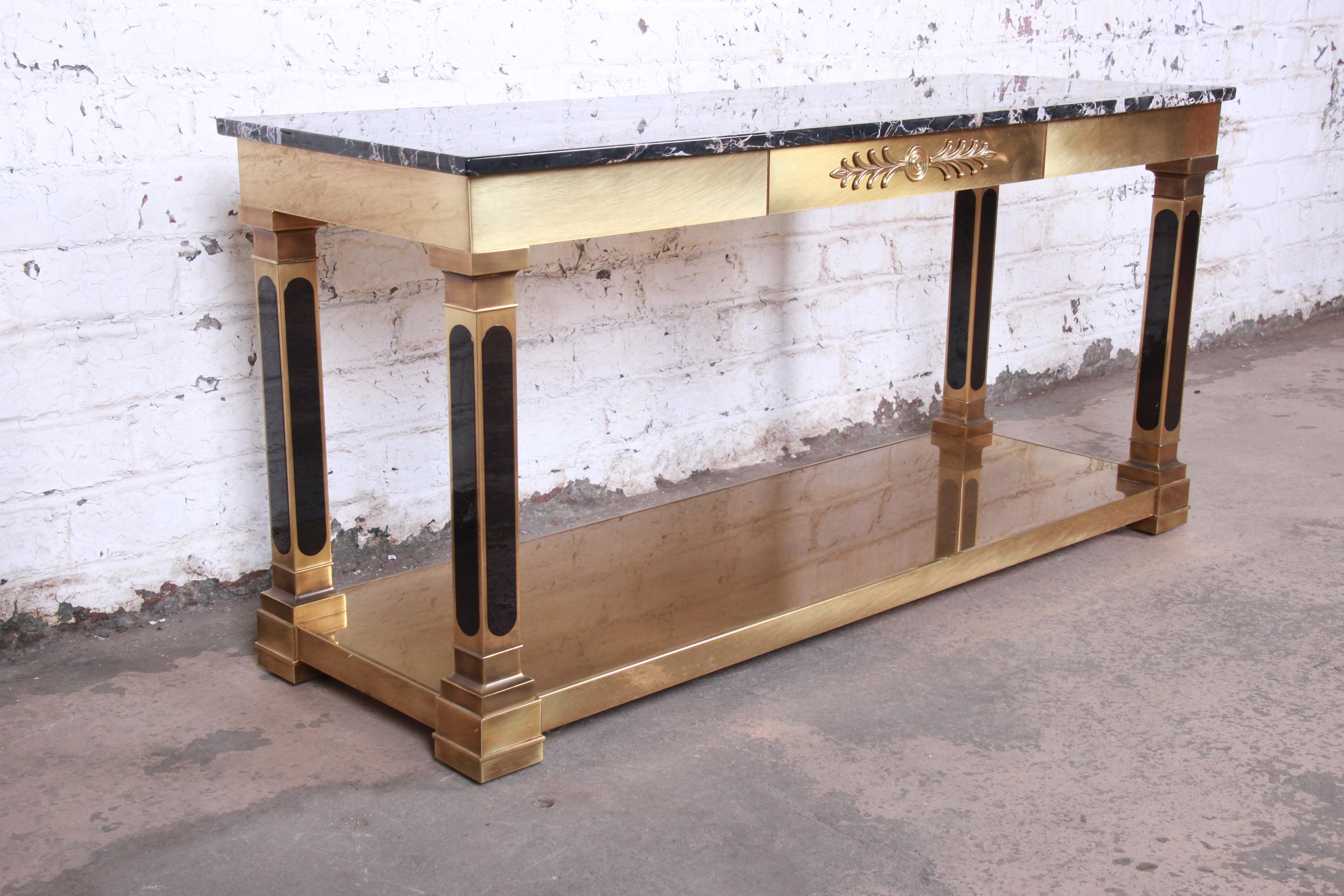 Mastercraft Hollywood Regency Brass and Marble Console or Sofa Table In Good Condition In South Bend, IN