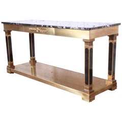 Table console ou canapé Mastercraft Hollywood Regency en laiton et marbre