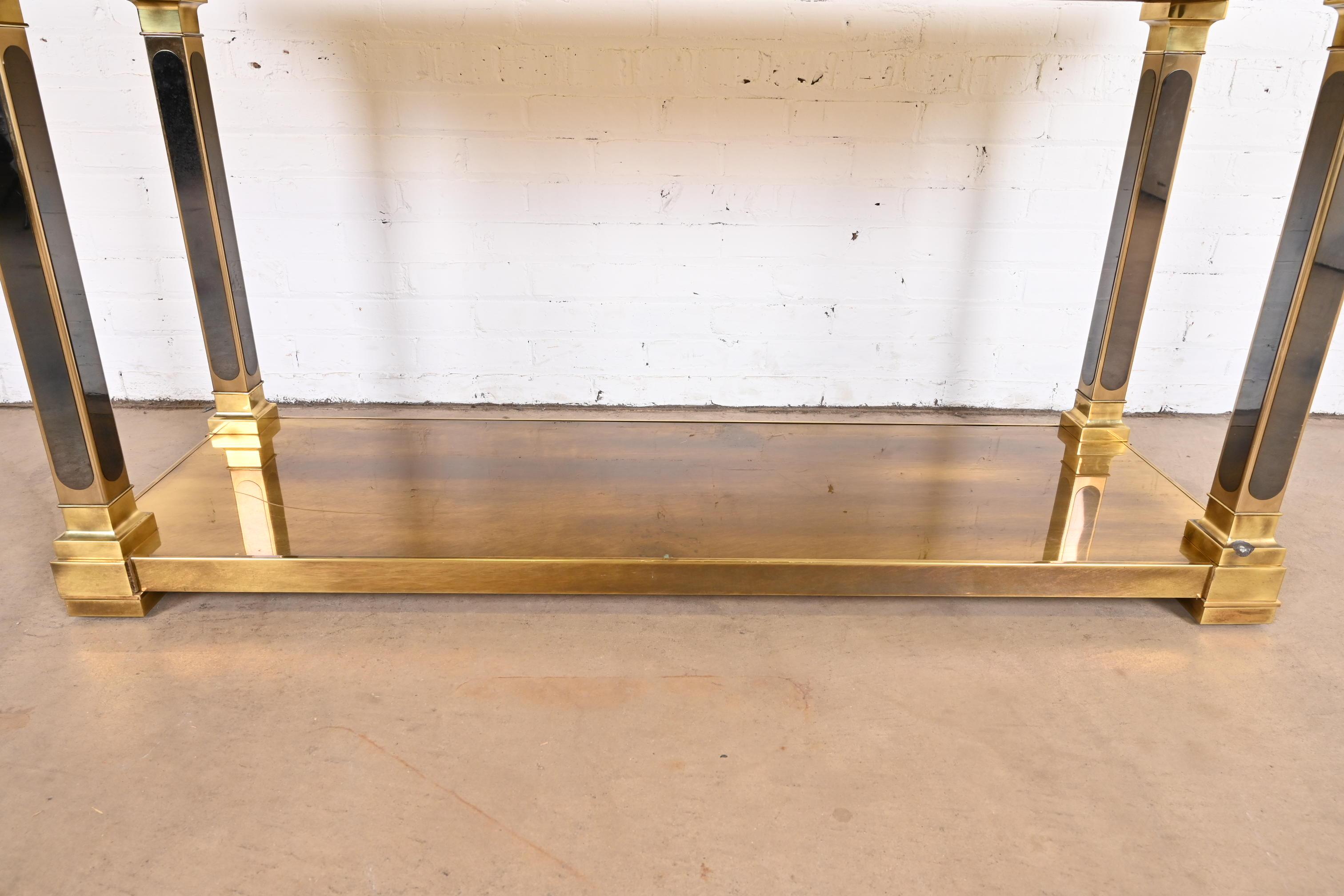 Mastercraft Hollywood Regency Brass and Smoked Glass Console Table, 1970s 4
