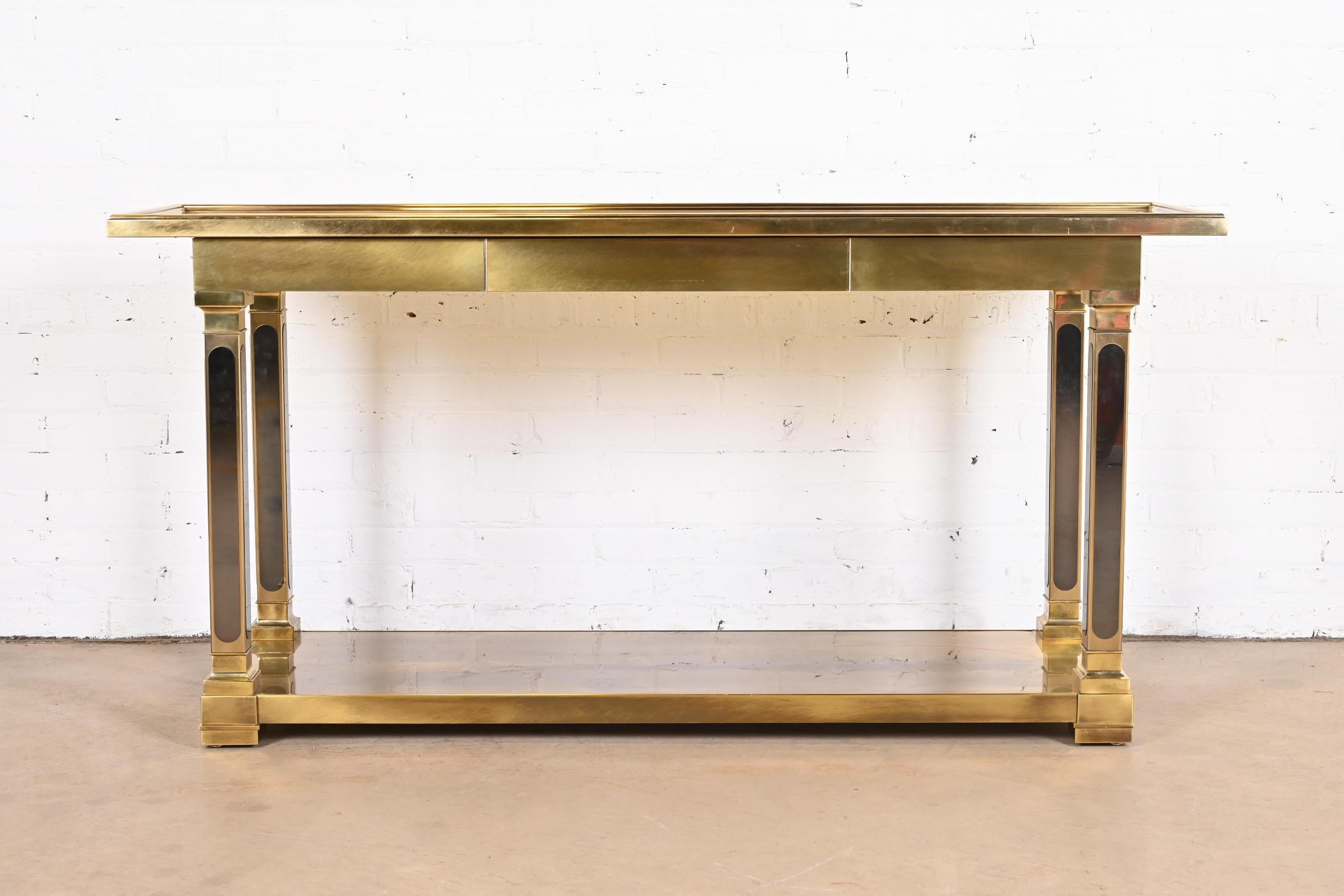 Mastercraft Hollywood Regency Brass and Smoked Glass Console Table, 1970s 6