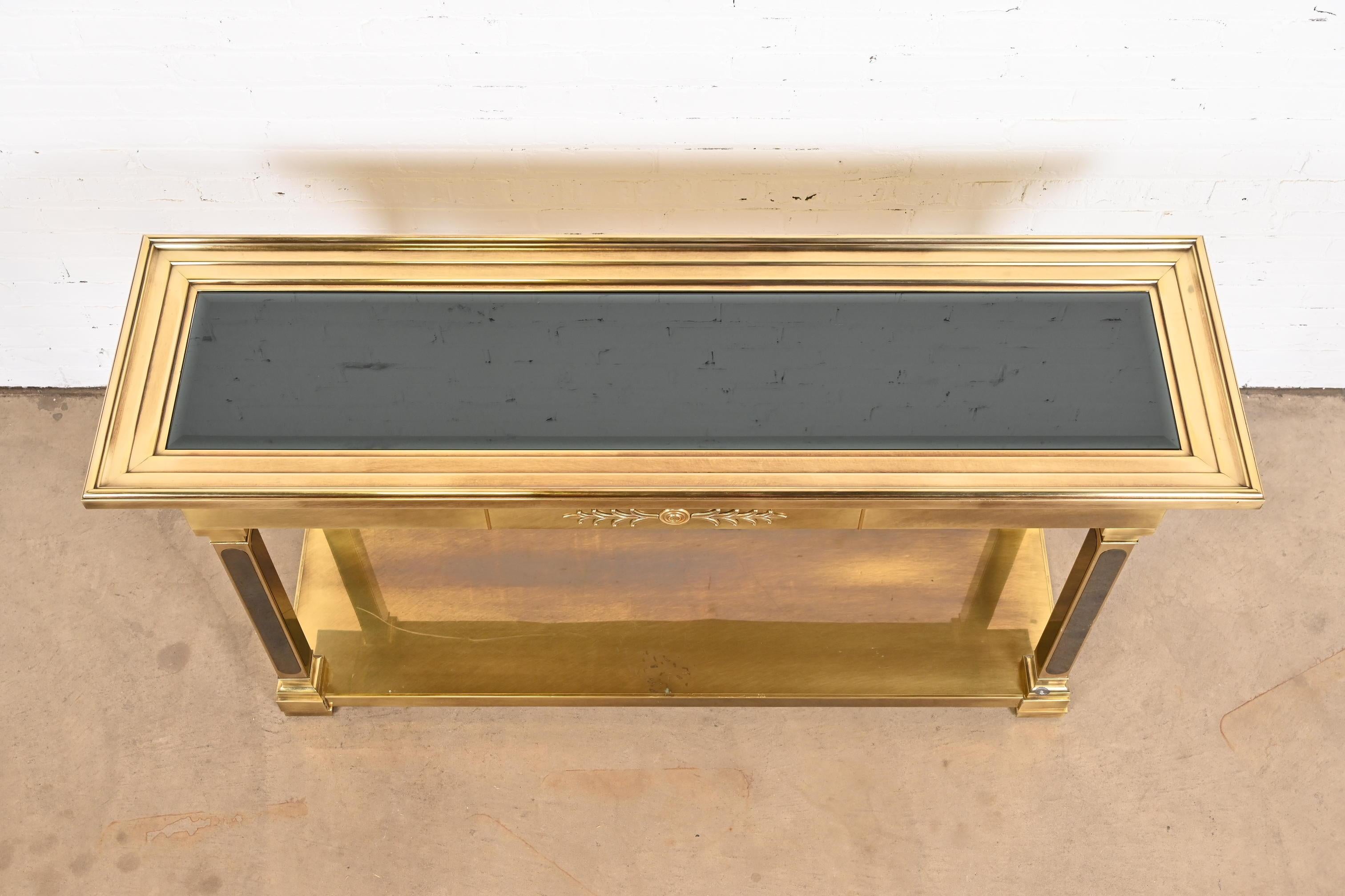 Mastercraft Hollywood Regency Brass and Smoked Glass Console Table, 1970s 1