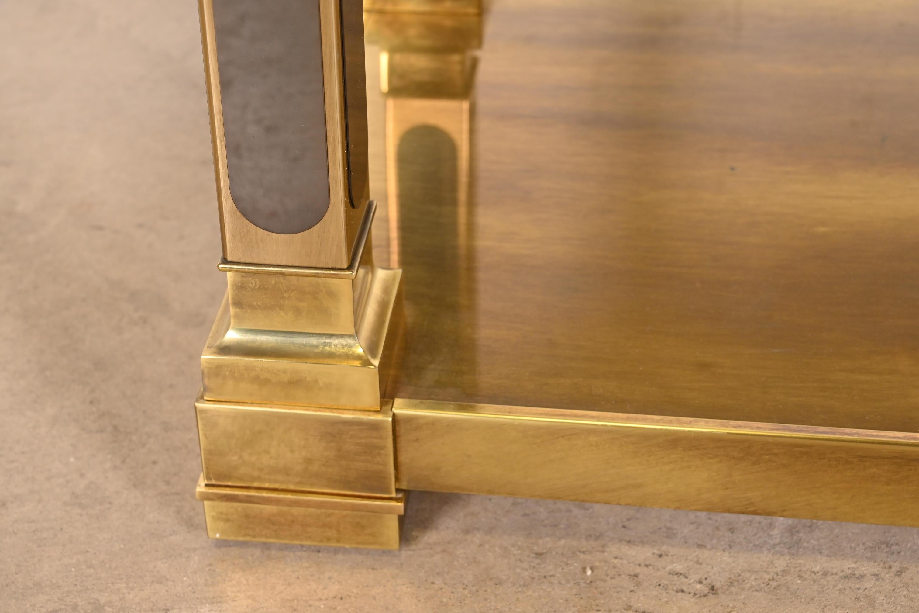 Mastercraft Hollywood Regency Brass and Smoked Glass Console Table, 1970s 3