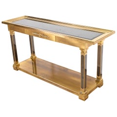 Table console en laiton et verre fumé Mastercraft Hollywood Regency, 1970