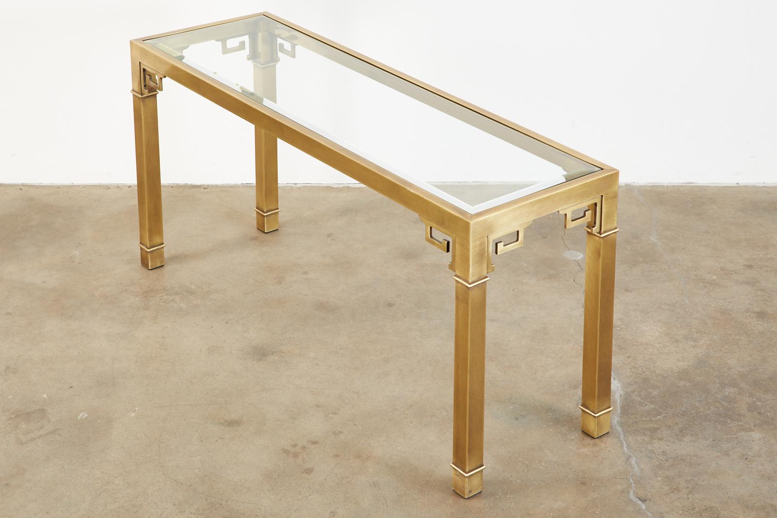 Beveled Mastercraft Hollywood Regency Brass Console or Sofa Table