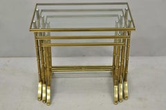 Tavolini nidificanti Mastercraft Hollywood Regency Brass Faux Bamboo Glass Top