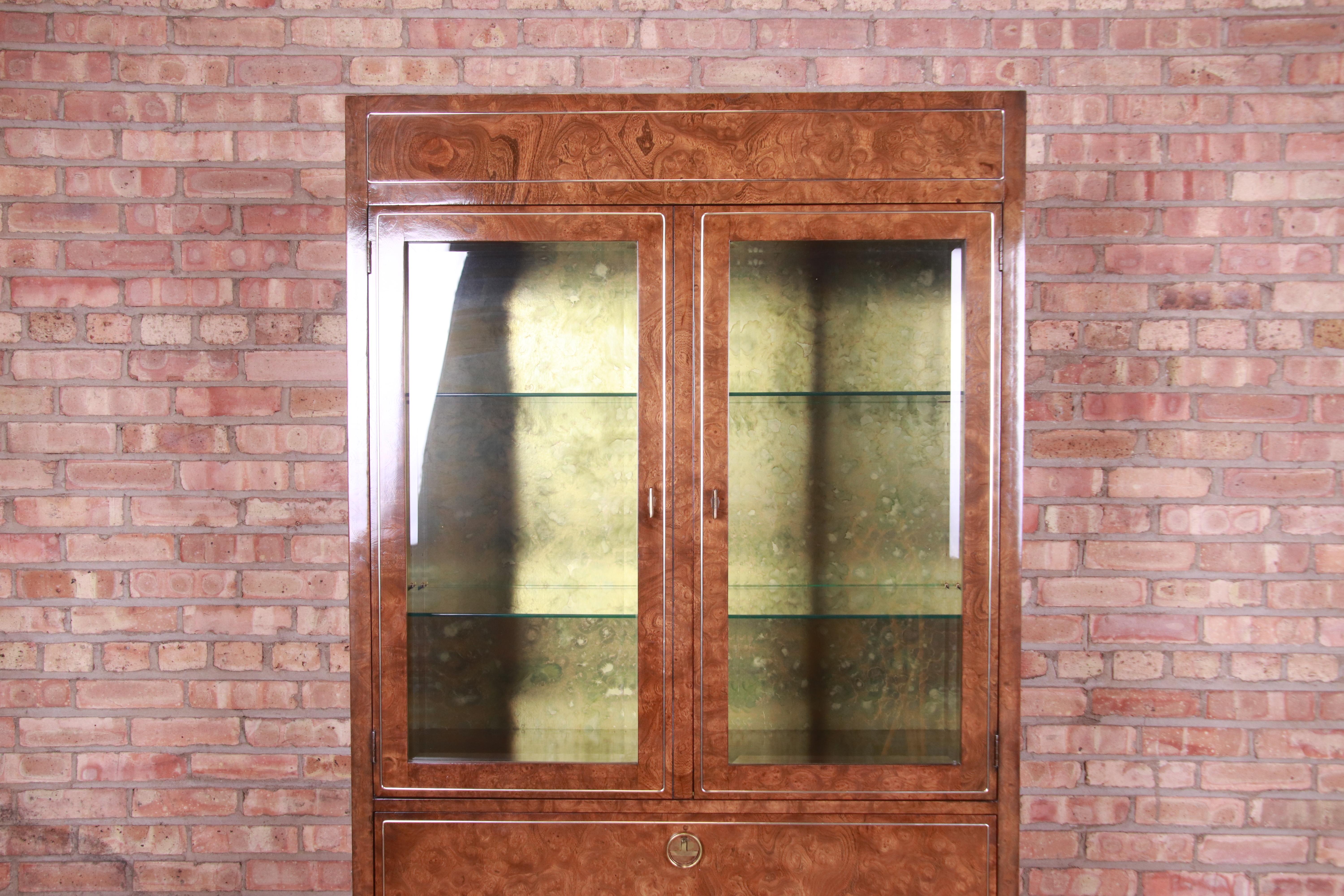 Late 20th Century Mastercraft Hollywood Regency Burl And Brass Secretary Desk with Bookcase, 1970s