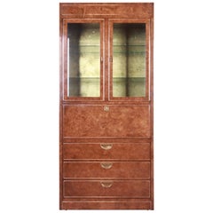 Mastercraft Hollywood Regency Burl And Brass Secretary Desk with Bookcase, 1970s