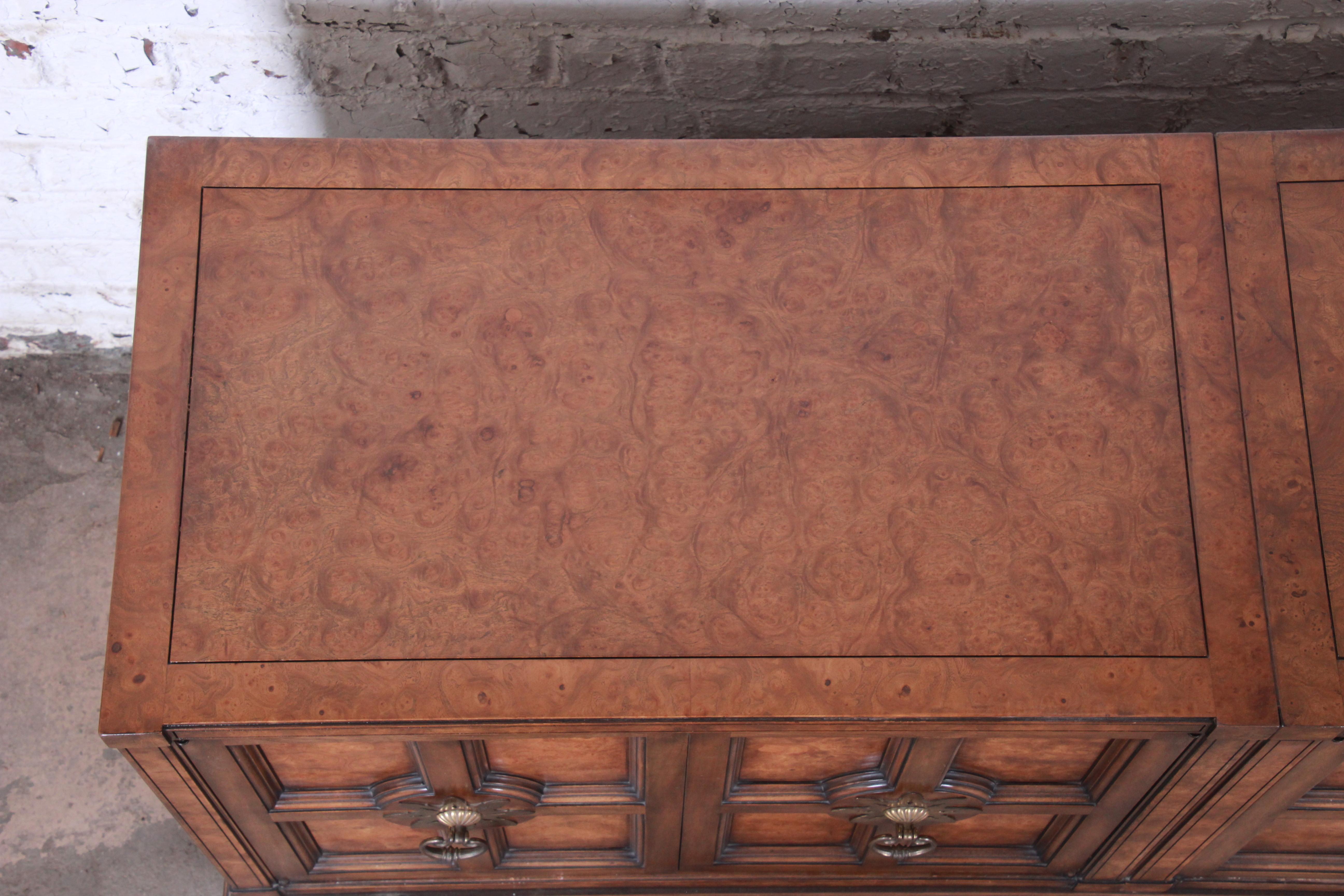 Mastercraft Hollywood Regency Burl Sideboard Credenza or Bar Cabinet, Restored 3