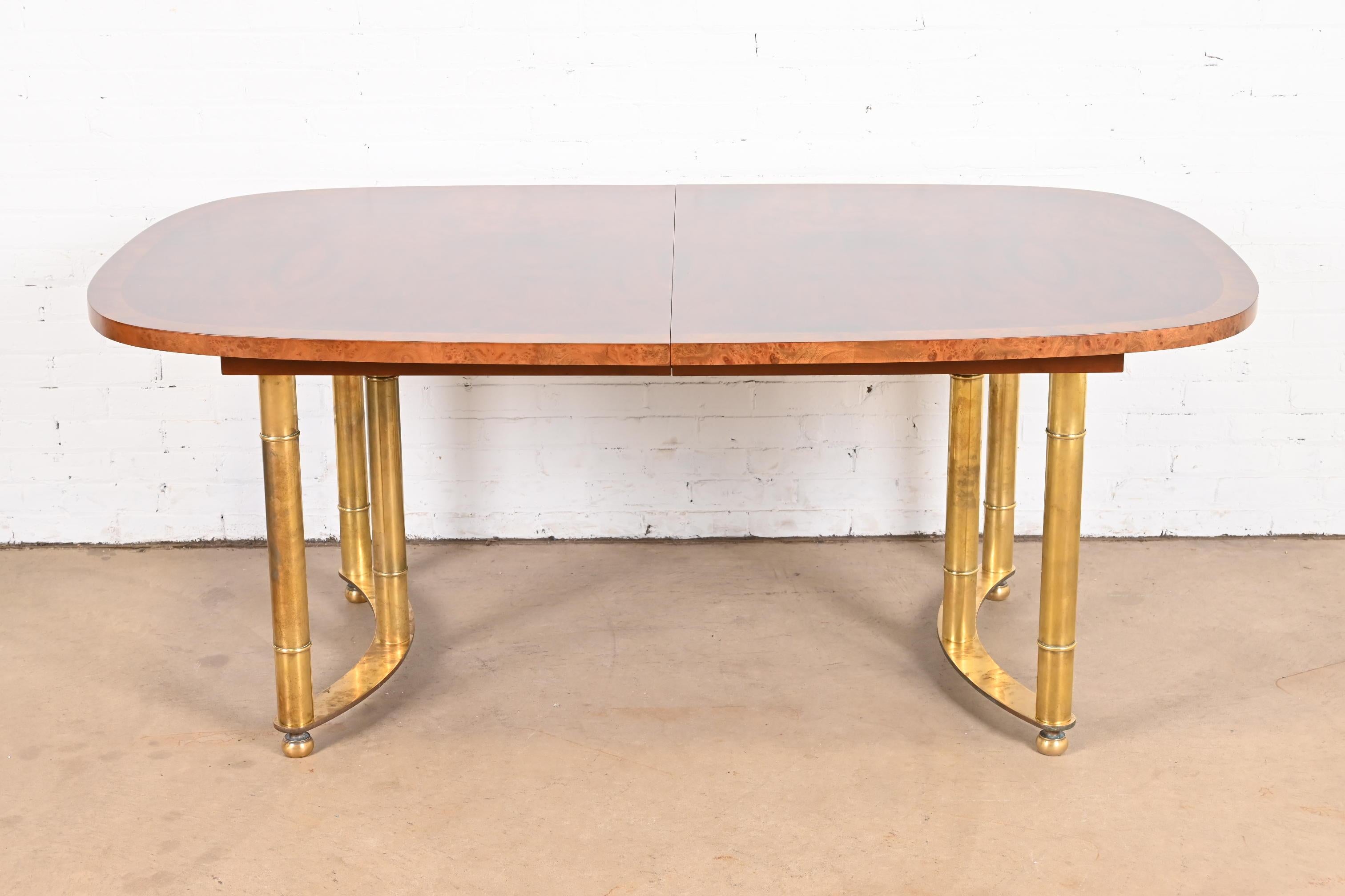 Mastercraft Hollywood Regency Burl Wood and Brass Dining Table, Newly Refinished 6