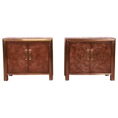 Mastercraft Hollywood Regency Burl Wood and Brass Nightstands, 1970s