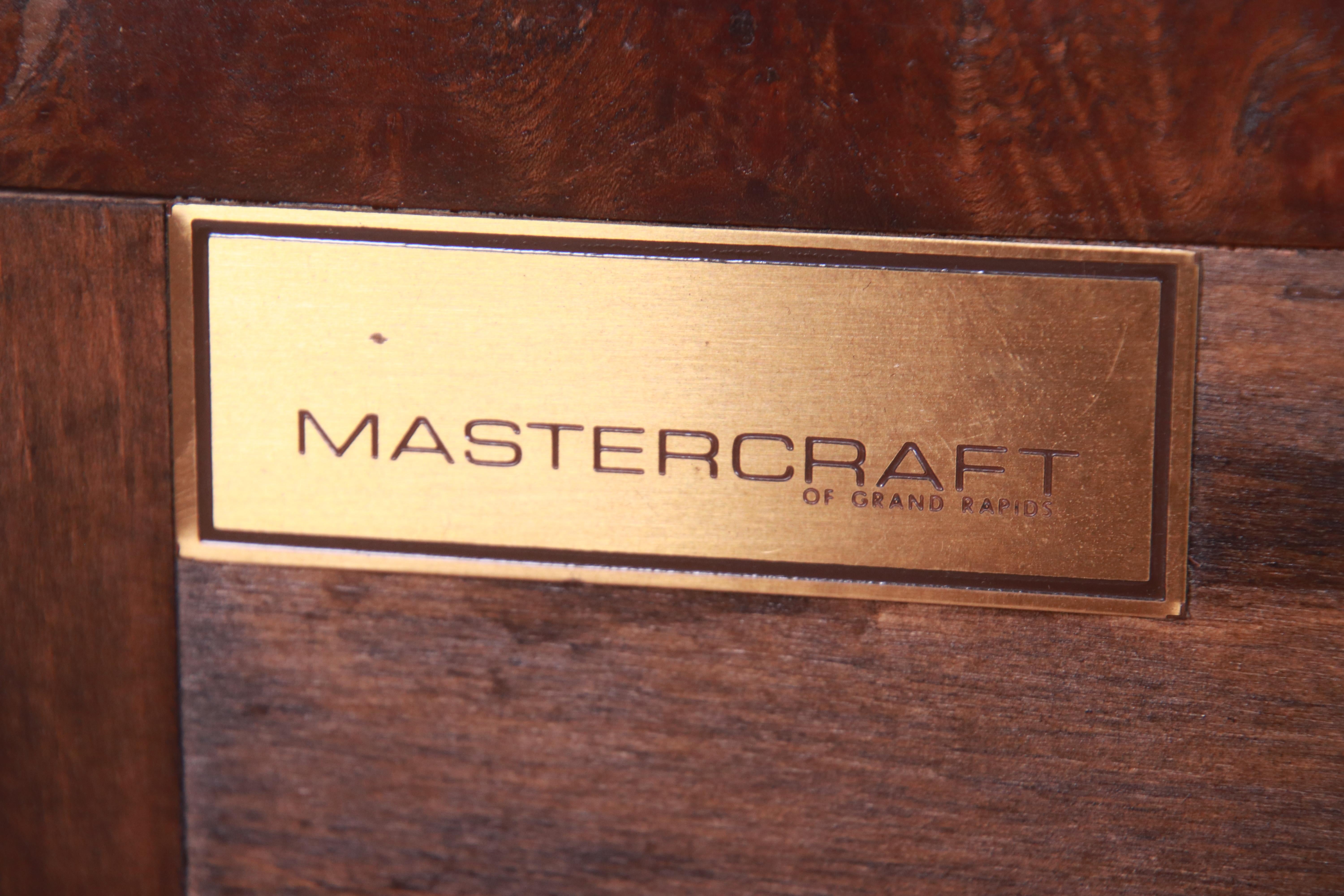 Mastercraft Hollywood Regency Burl Wood and Brass Sideboard Credenza, 1970s 8