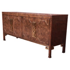 Mastercraft Hollywood Regency Burl Wood and Brass Sideboard Credenza, 1970s