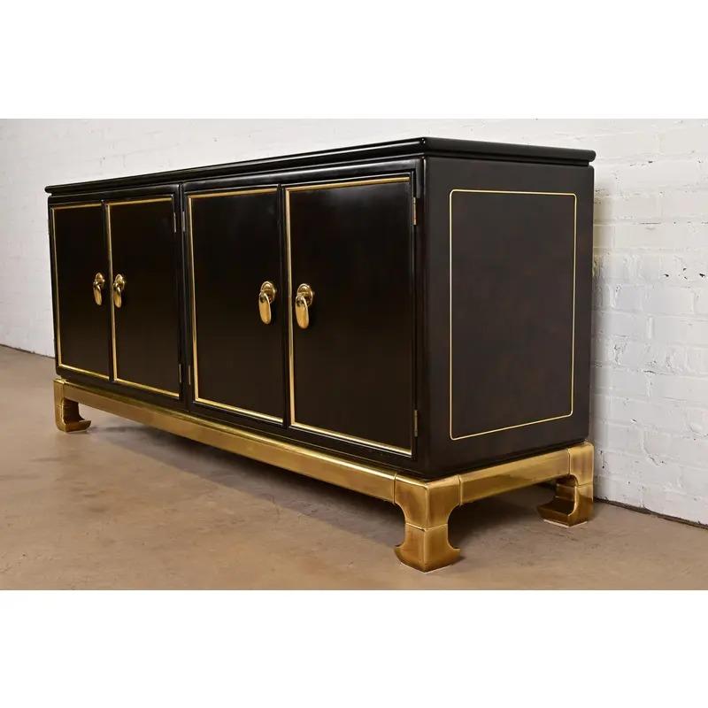 American Mastercraft Hollywood Regency Chinoiserie Lacquered Sideboard Credenza, 1970s For Sale