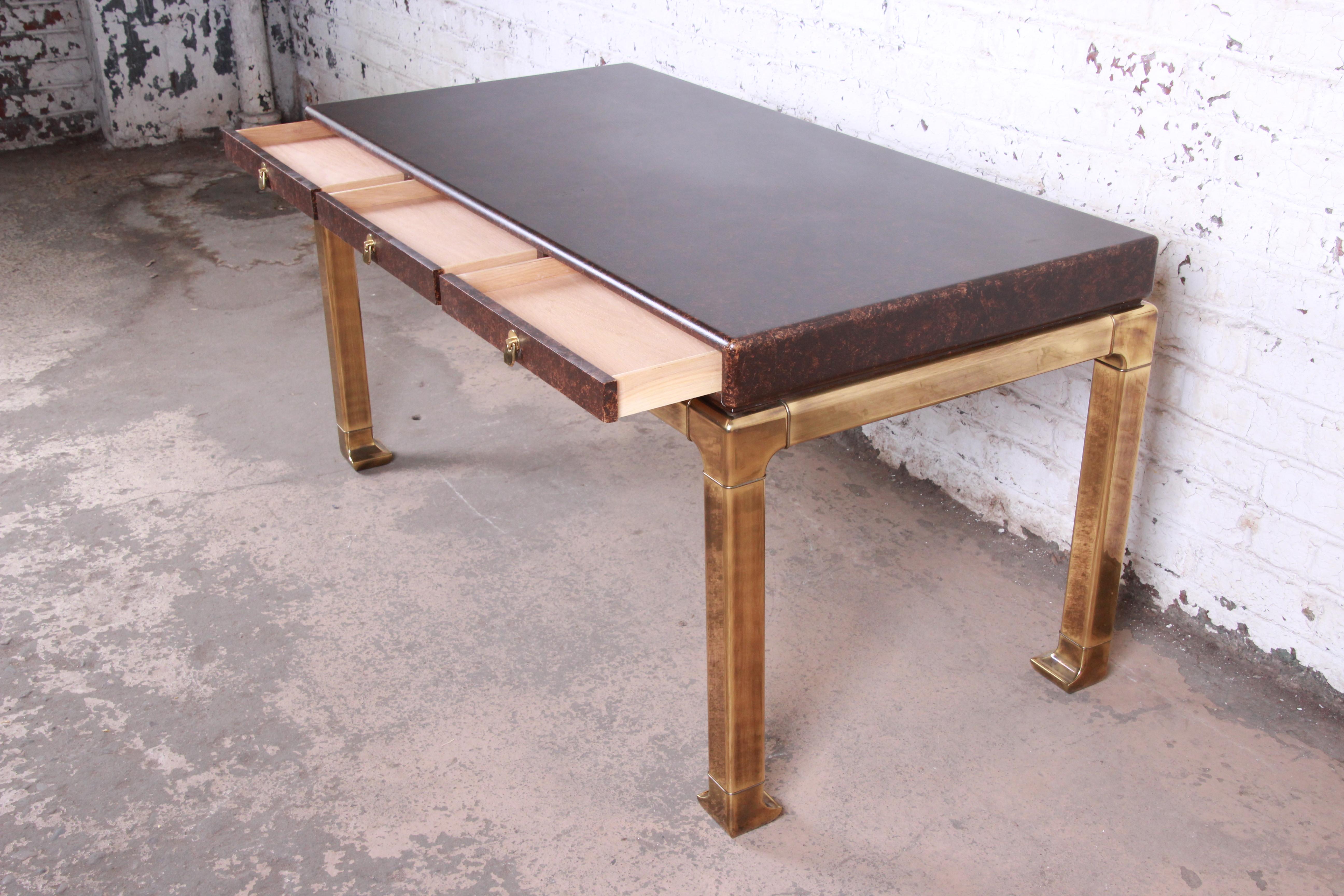 Mastercraft Hollywood Regency Chinoiserie Tortoise Shell and Brass Writing Desk 5