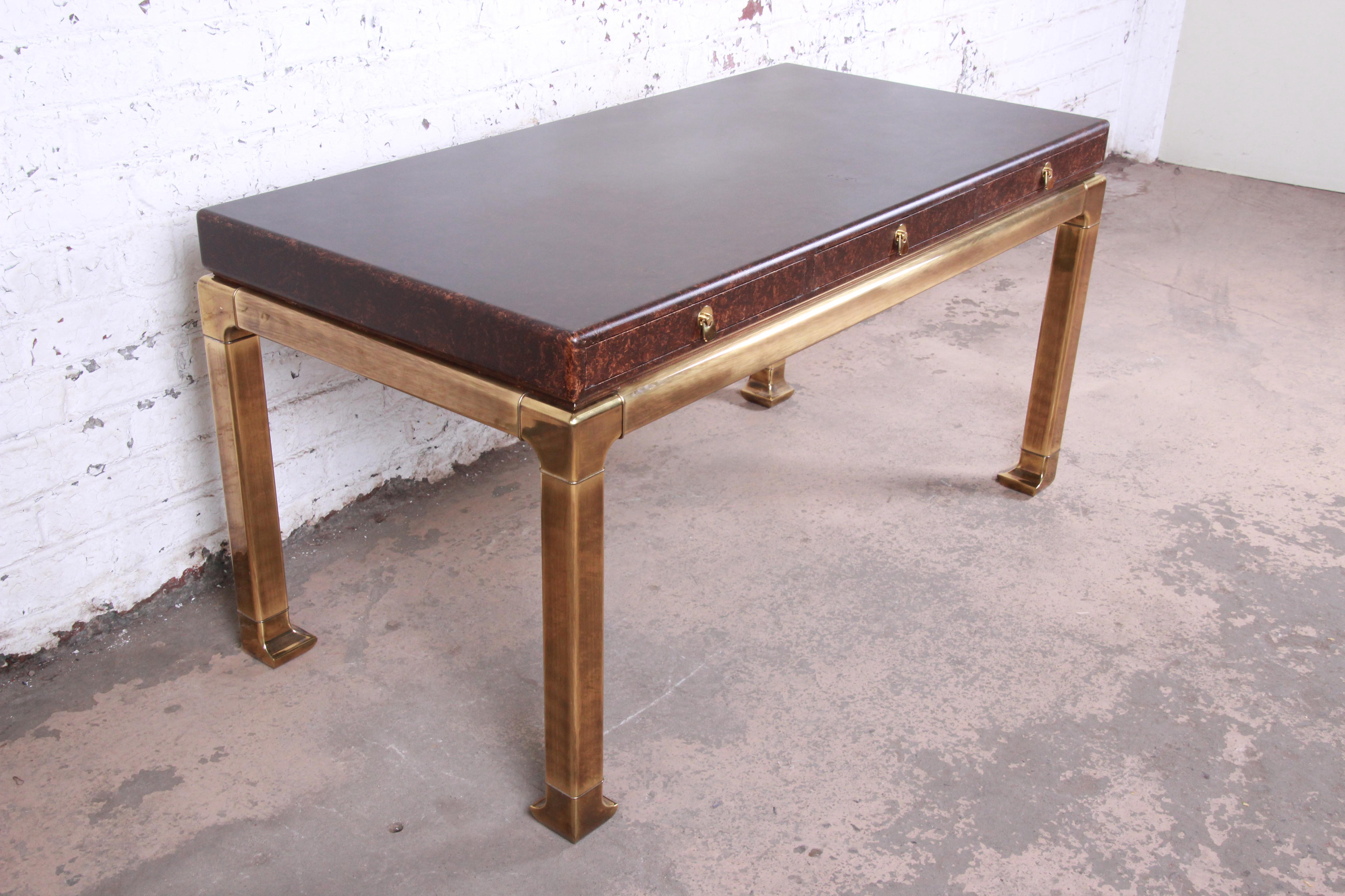Late 20th Century Mastercraft Hollywood Regency Chinoiserie Tortoise Shell and Brass Writing Desk