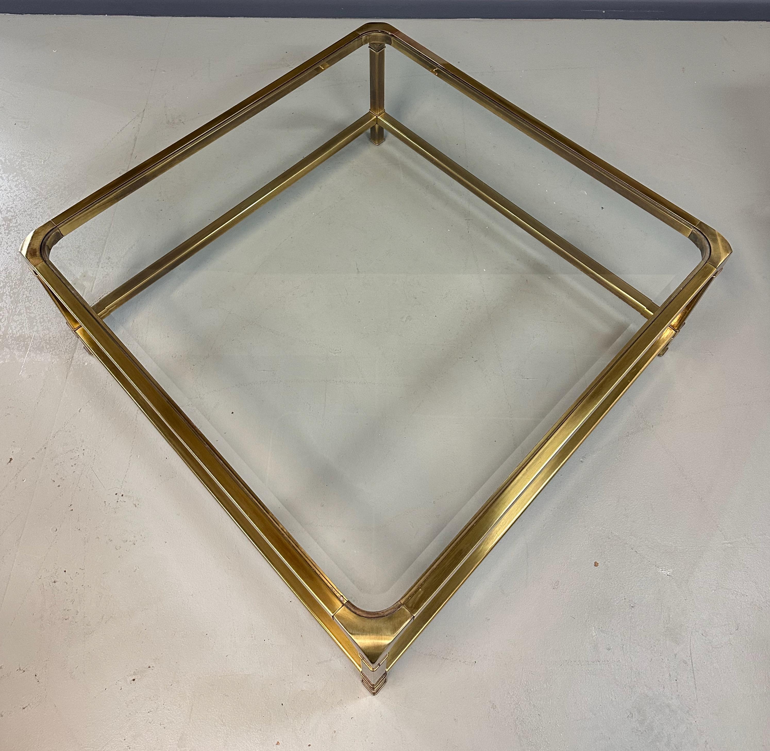 Mastercraft Hollywood Regency Extra-Large Square Brass and Glass Coffee Table 5