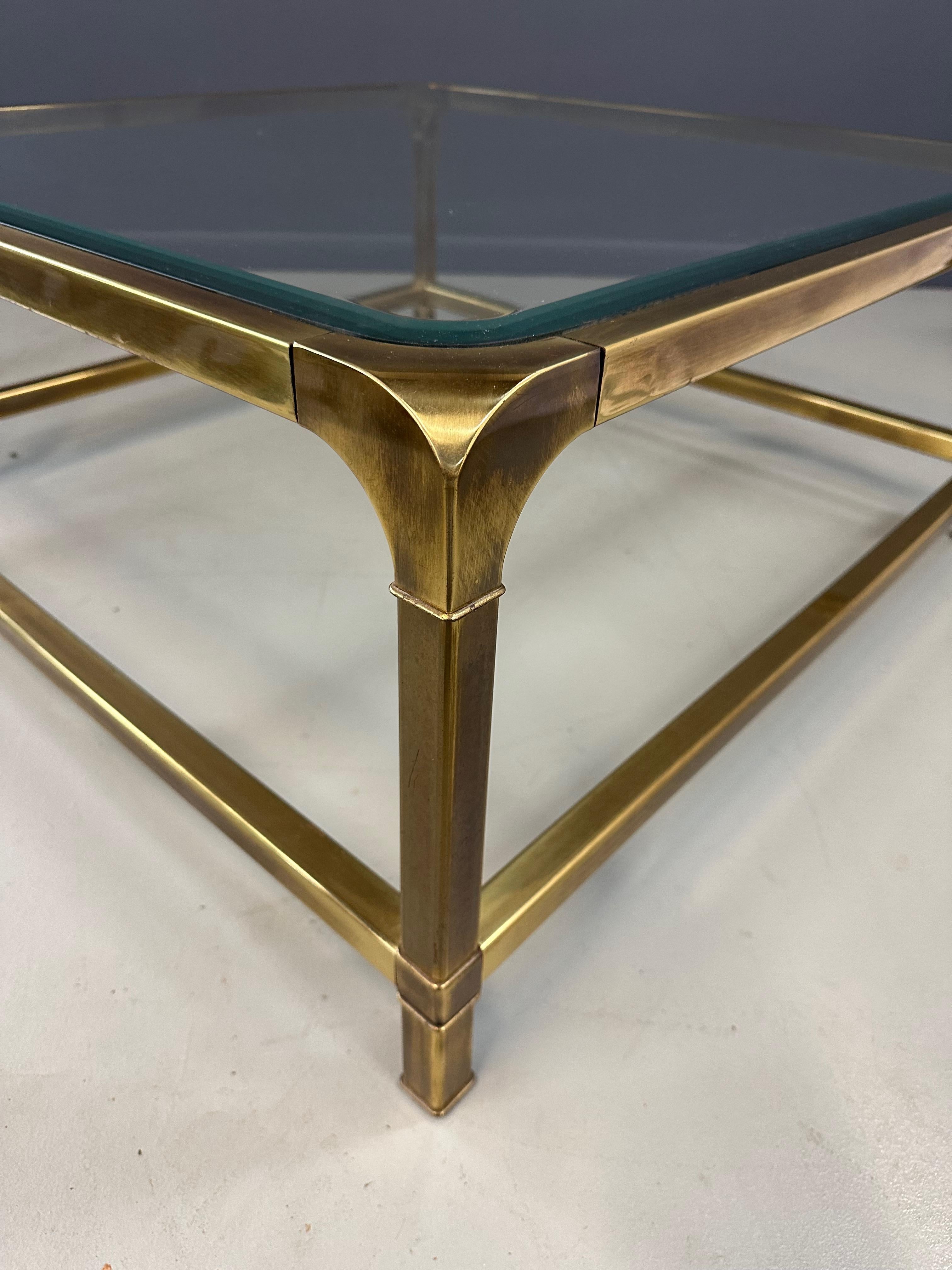 North American Mastercraft Hollywood Regency Extra-Large Square Brass and Glass Coffee Table