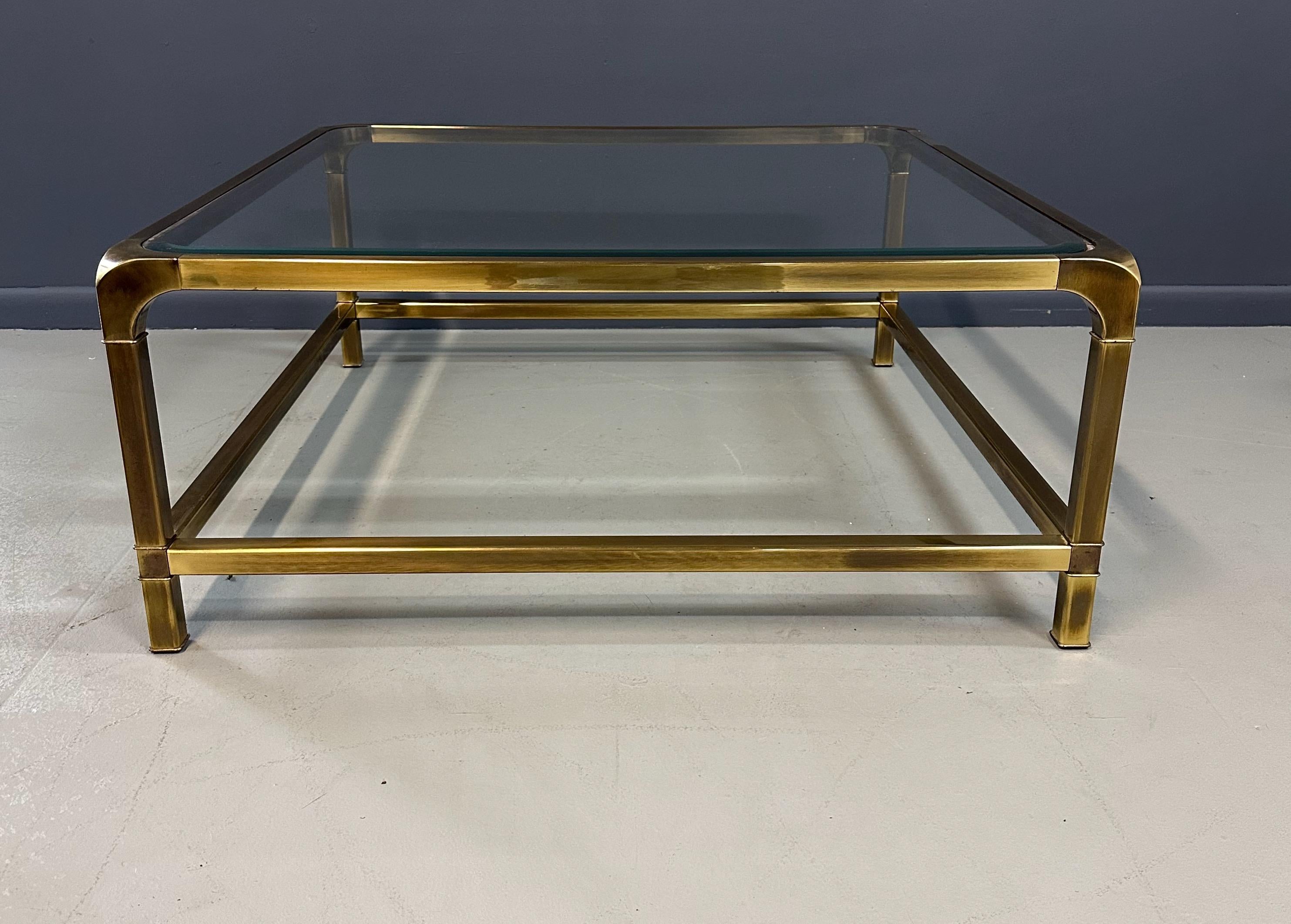 20th Century Mastercraft Hollywood Regency Extra-Large Square Brass and Glass Coffee Table