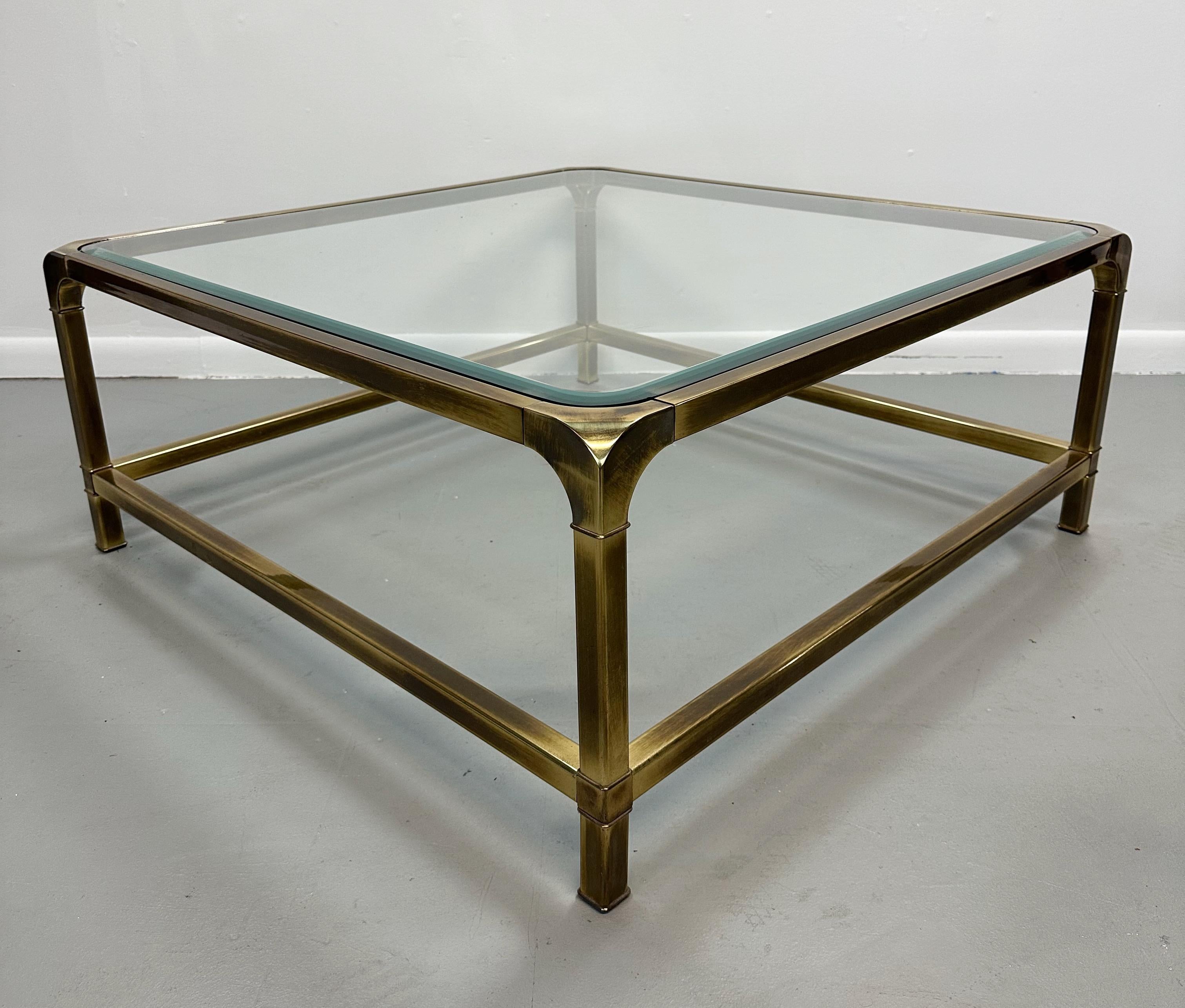 Mastercraft Hollywood Regency Extra-Large Square Brass and Glass Coffee Table 2