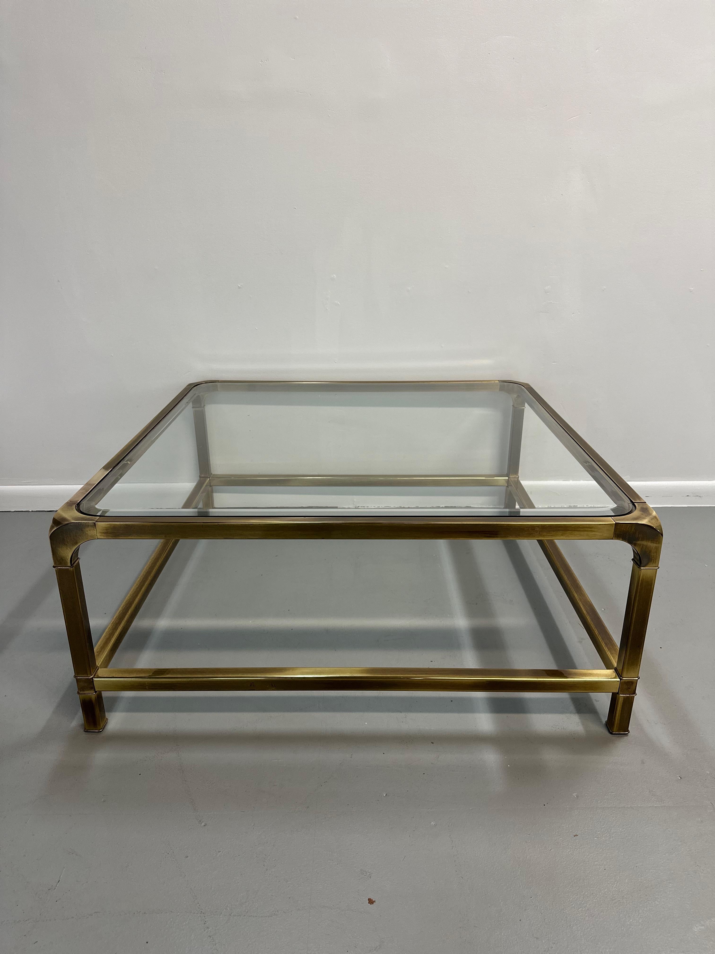 Mastercraft Hollywood Regency Extra-Large Square Brass and Glass Coffee Table 3