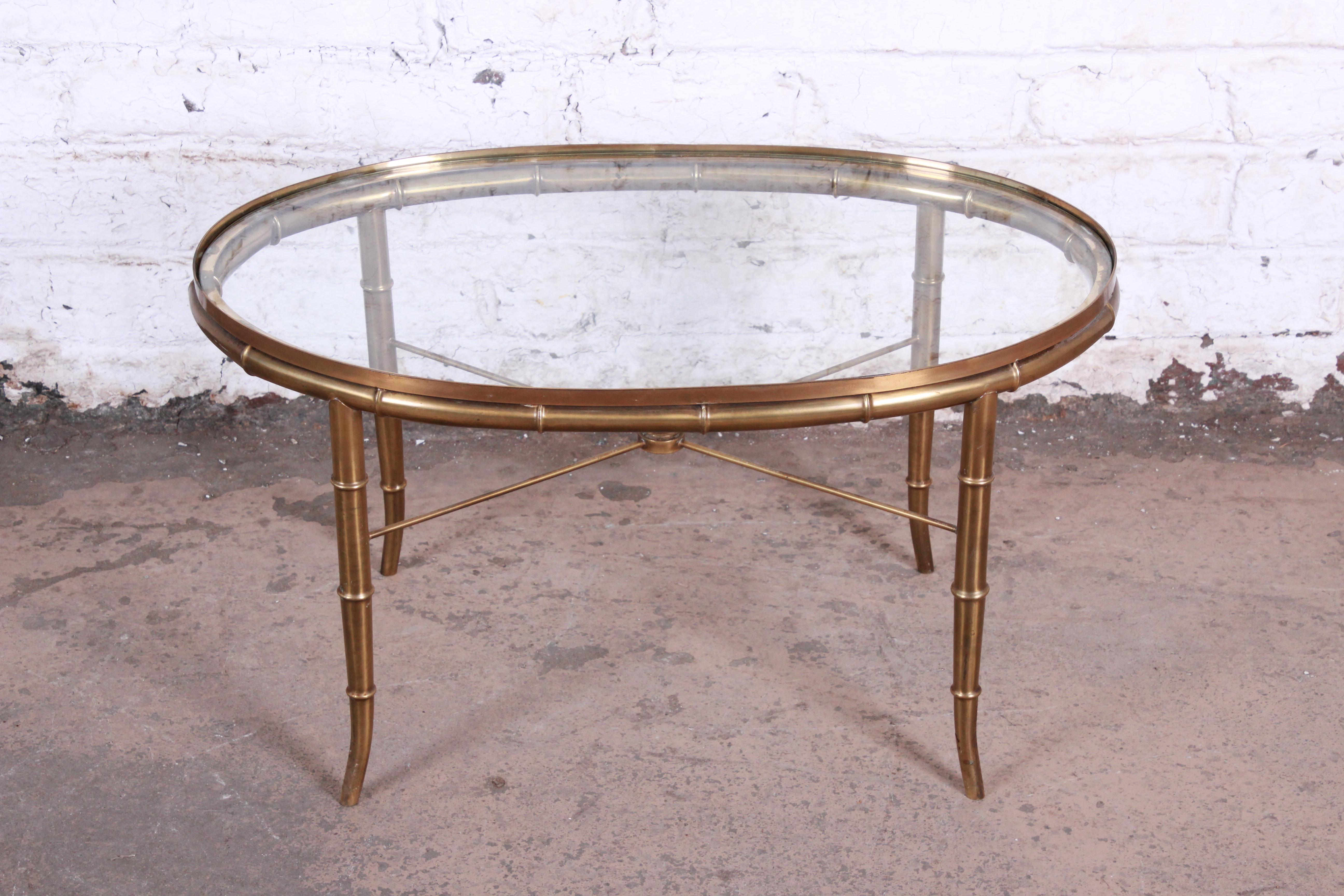 Chinoiserie Mastercraft Hollywood Regency Faux Bamboo Brass Cocktail Table