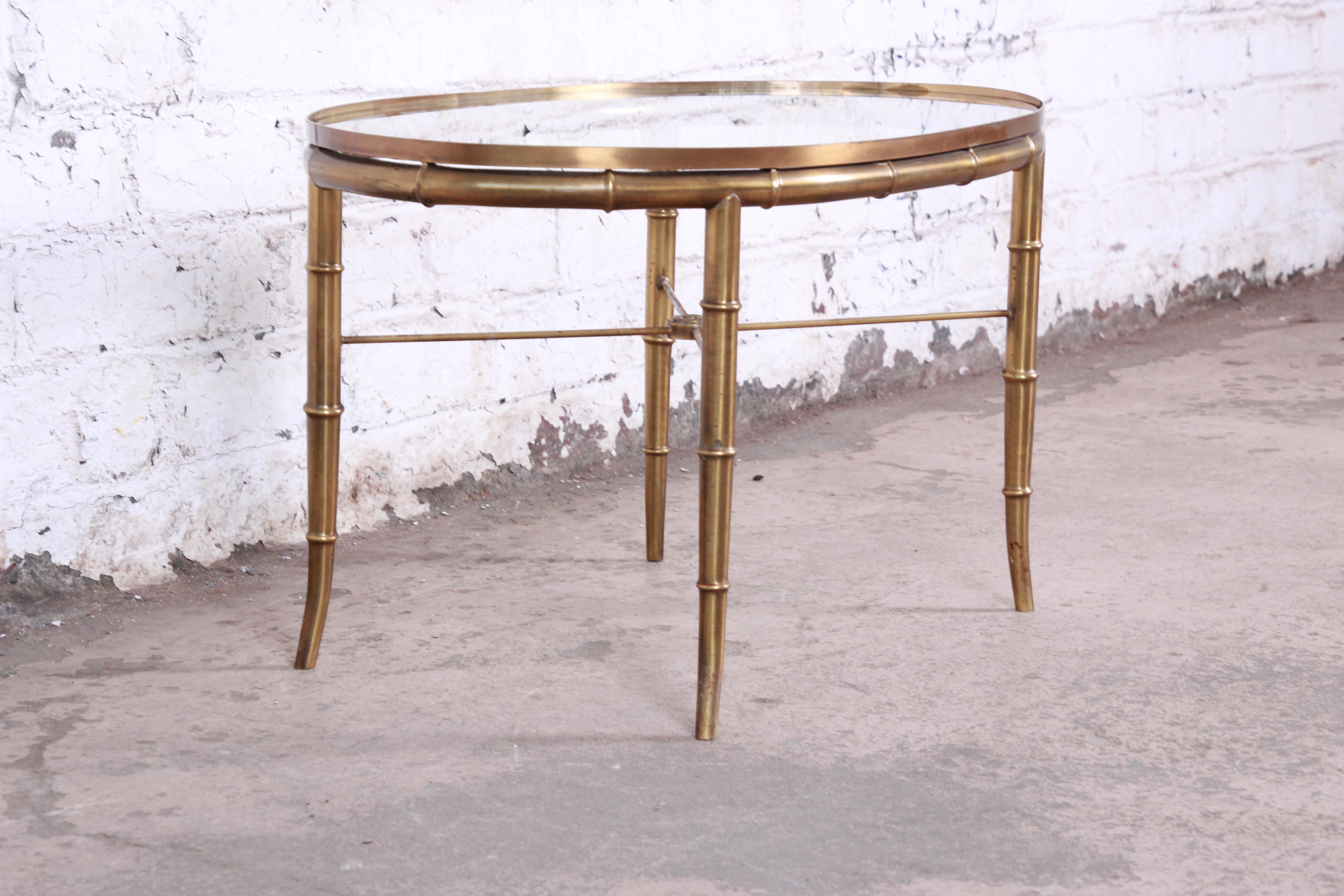 American Mastercraft Hollywood Regency Faux Bamboo Brass Cocktail Table