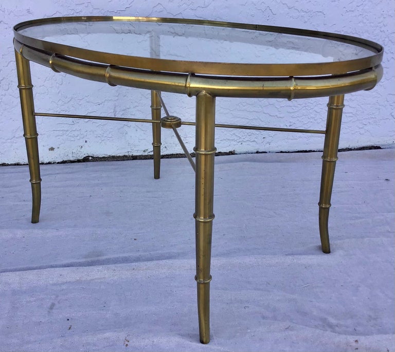20th Century Mastercraft Hollywood Regency Faux Bamboo Brass Cocktail Table For Sale