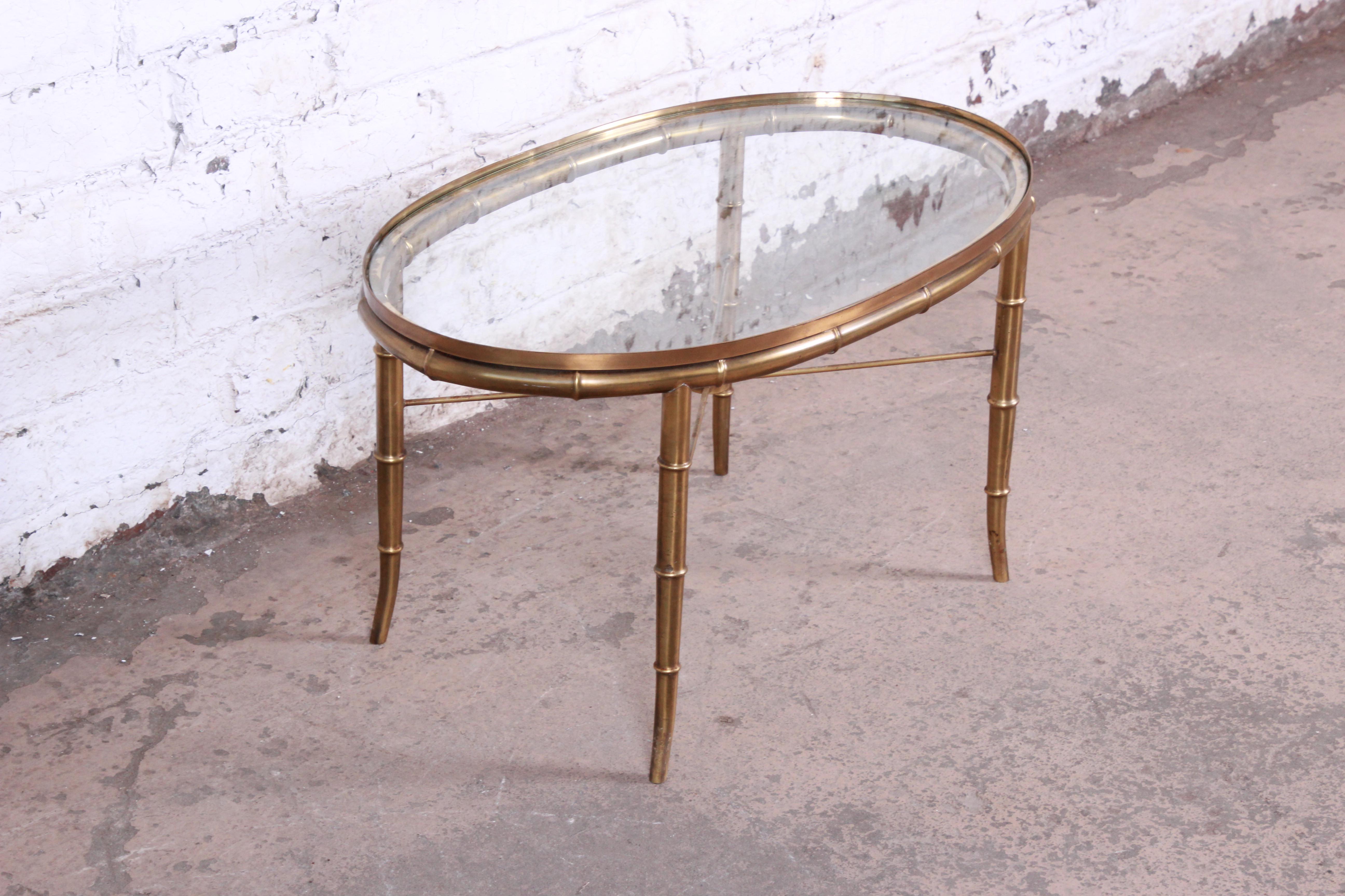 Mastercraft Hollywood Regency Faux Bamboo Brass Cocktail Table In Good Condition In South Bend, IN