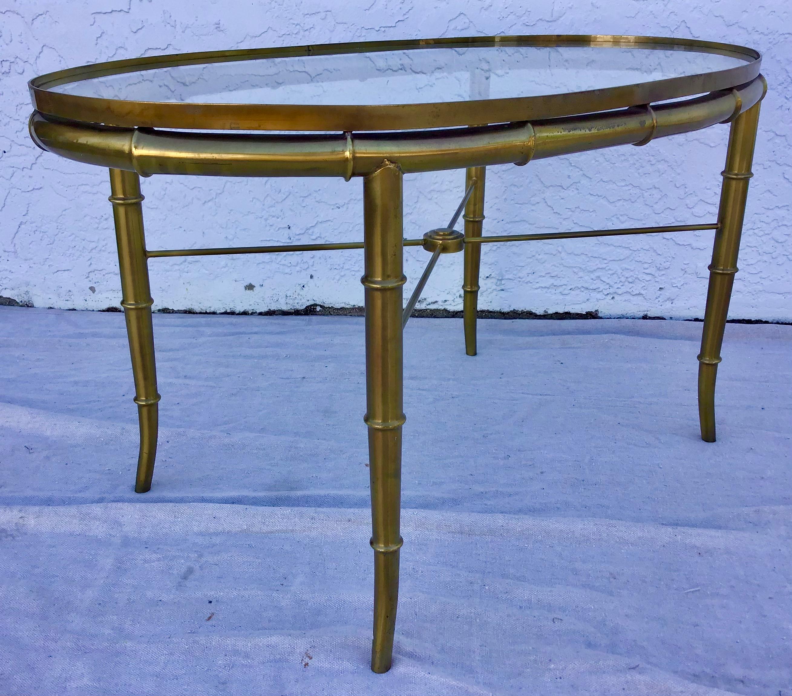 Mastercraft Hollywood Regency Faux Bamboo Brass Cocktail Table For Sale 2