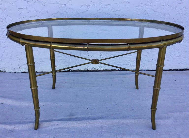 Mastercraft Hollywood Regency Faux Bamboo Brass Cocktail Table For Sale 3