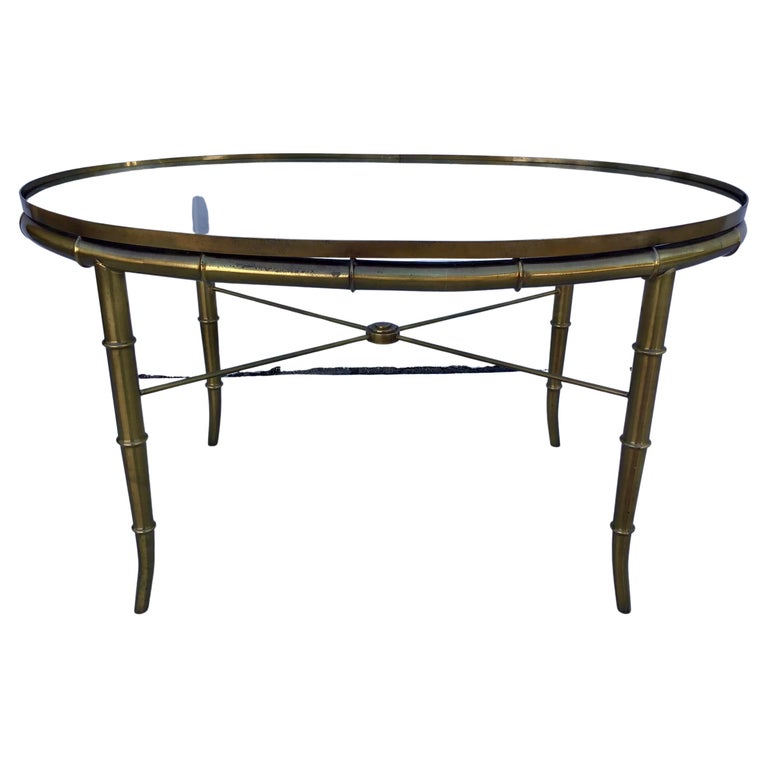 Mastercraft Hollywood Regency Faux Bamboo Brass Cocktail Table For Sale