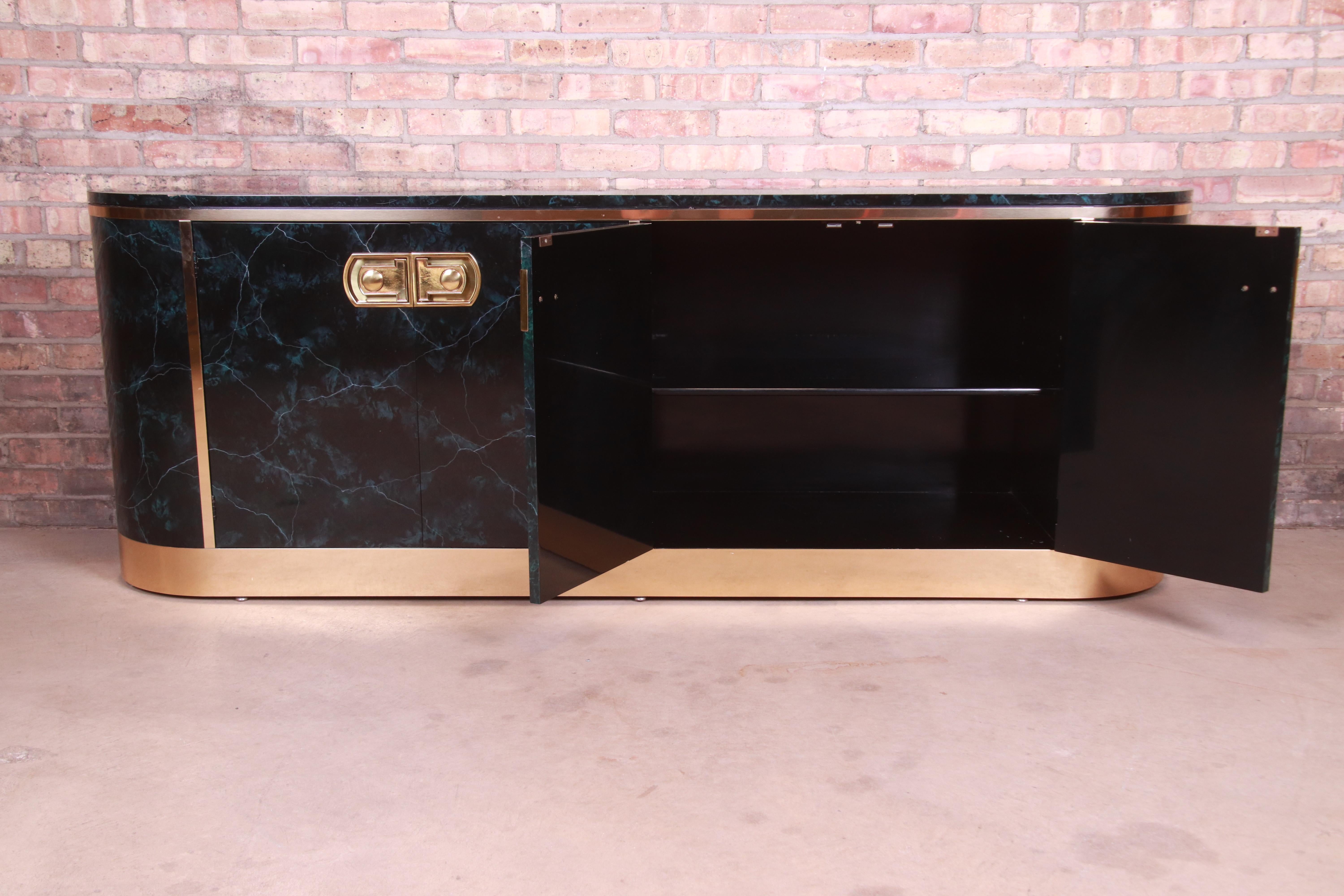 Mastercraft Hollywood Regency Faux Marble and Brass Sideboard Credenza 4