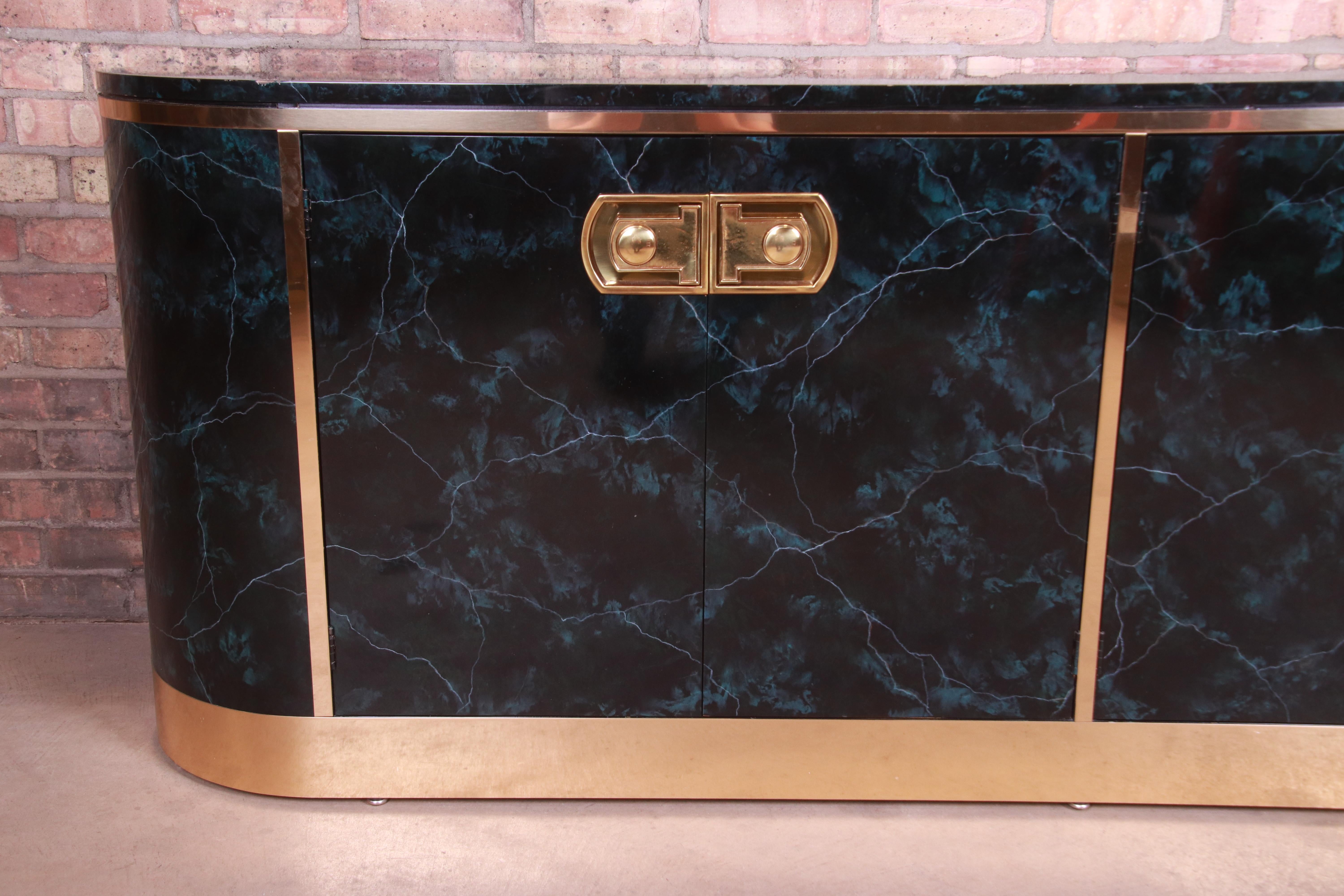 Mastercraft Hollywood Regency Faux Marble and Brass Sideboard Credenza 5