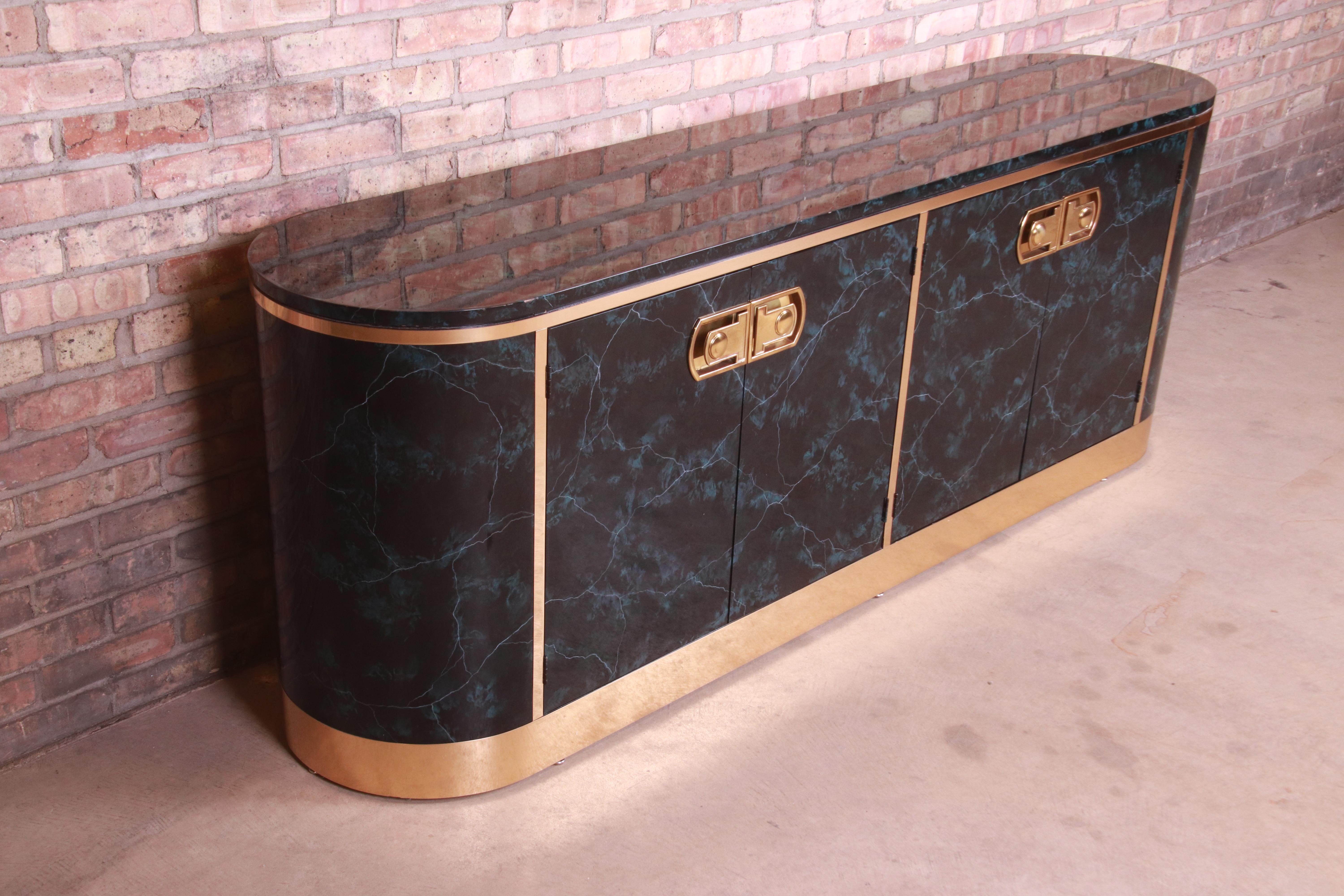 Mastercraft Hollywood Regency Faux Marble and Brass Sideboard Credenza In Good Condition In South Bend, IN